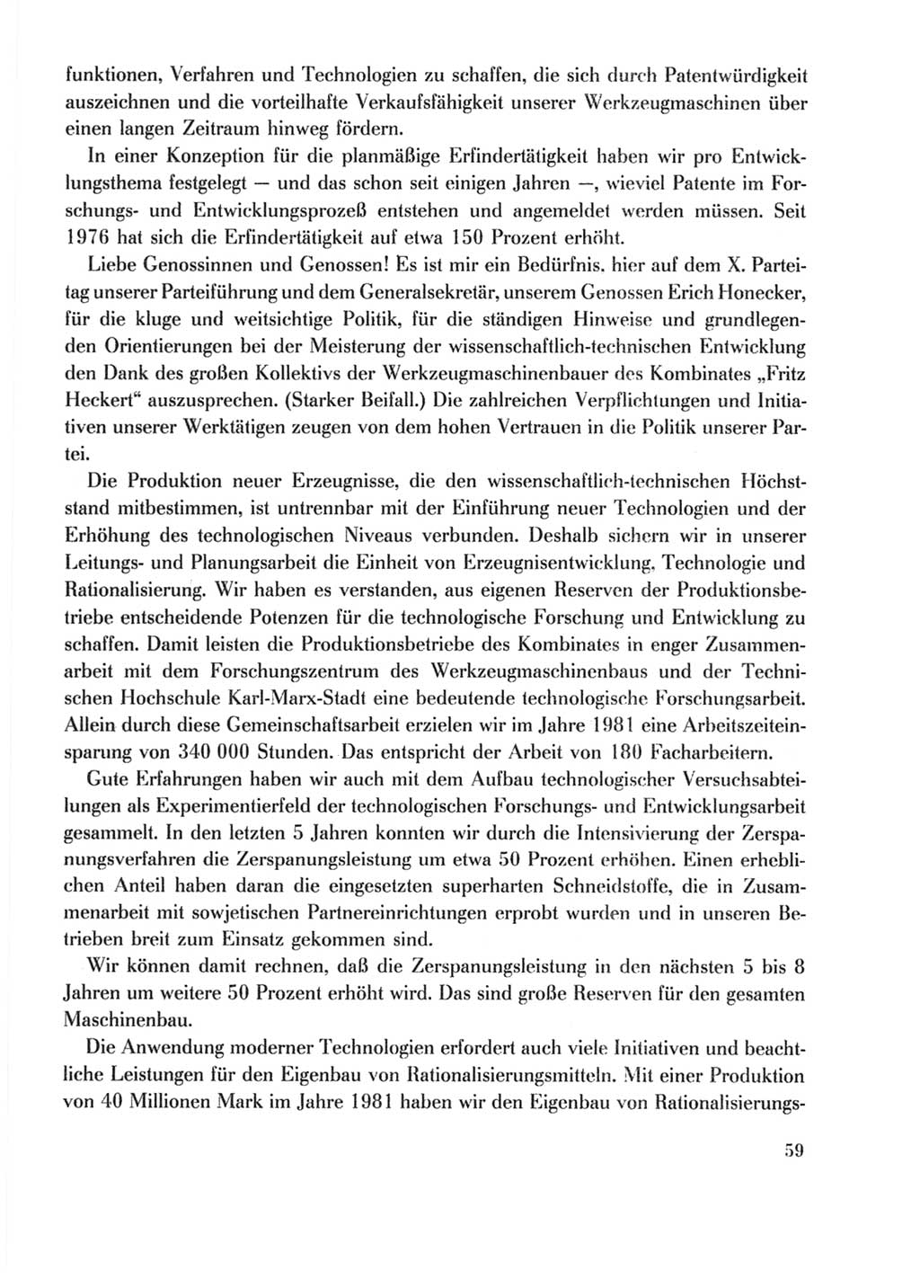 Protokoll der Verhandlungen des Ⅹ. Parteitages der Sozialistischen Einheitspartei Deutschlands (SED) [Deutsche Demokratische Republik (DDR)] 1981, Band 2, Seite 59 (Prot. Verh. Ⅹ. PT SED DDR 1981, Bd. 2, S. 59)