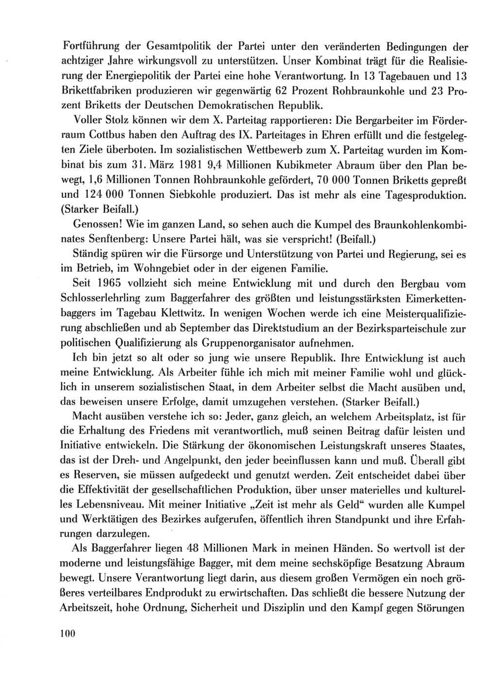 Protokoll der Verhandlungen des Ⅹ. Parteitages der Sozialistischen Einheitspartei Deutschlands (SED) [Deutsche Demokratische Republik (DDR)] 1981, Band 2, Seite 100 (Prot. Verh. Ⅹ. PT SED DDR 1981, Bd. 2, S. 100)