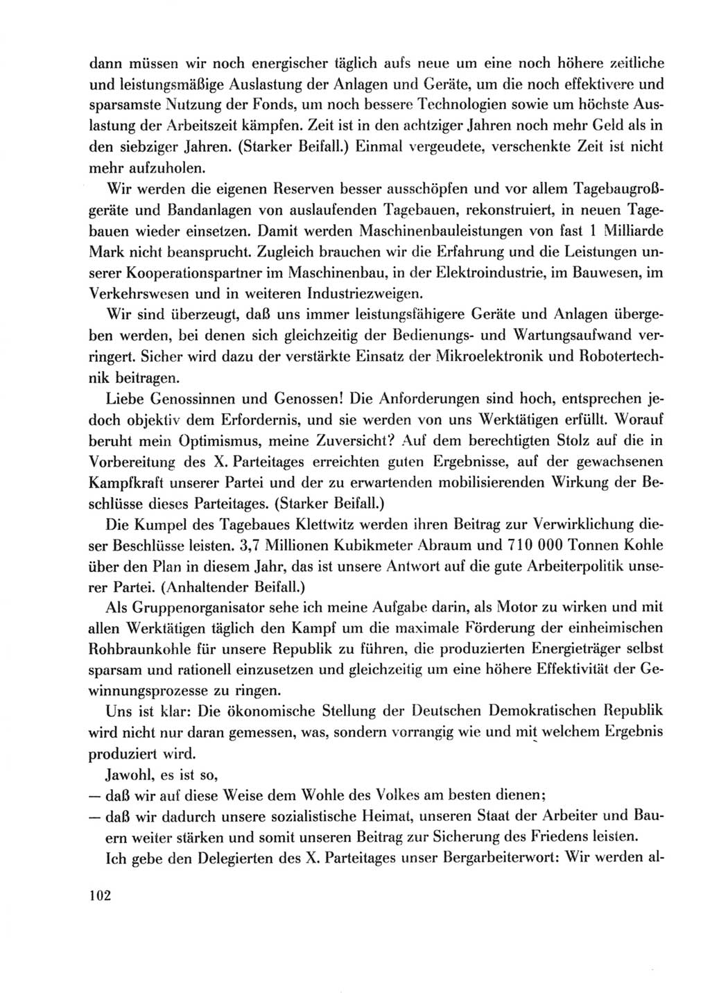 Protokoll der Verhandlungen des Ⅹ. Parteitages der Sozialistischen Einheitspartei Deutschlands (SED) [Deutsche Demokratische Republik (DDR)] 1981, Band 2, Seite 102 (Prot. Verh. Ⅹ. PT SED DDR 1981, Bd. 2, S. 102)