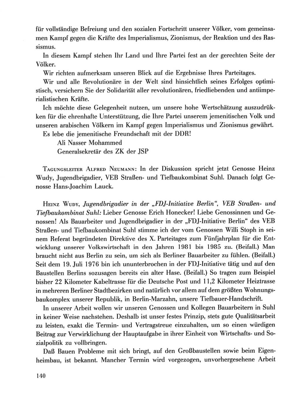 Protokoll der Verhandlungen des Ⅹ. Parteitages der Sozialistischen Einheitspartei Deutschlands (SED) [Deutsche Demokratische Republik (DDR)] 1981, Band 2, Seite 140 (Prot. Verh. Ⅹ. PT SED DDR 1981, Bd. 2, S. 140)
