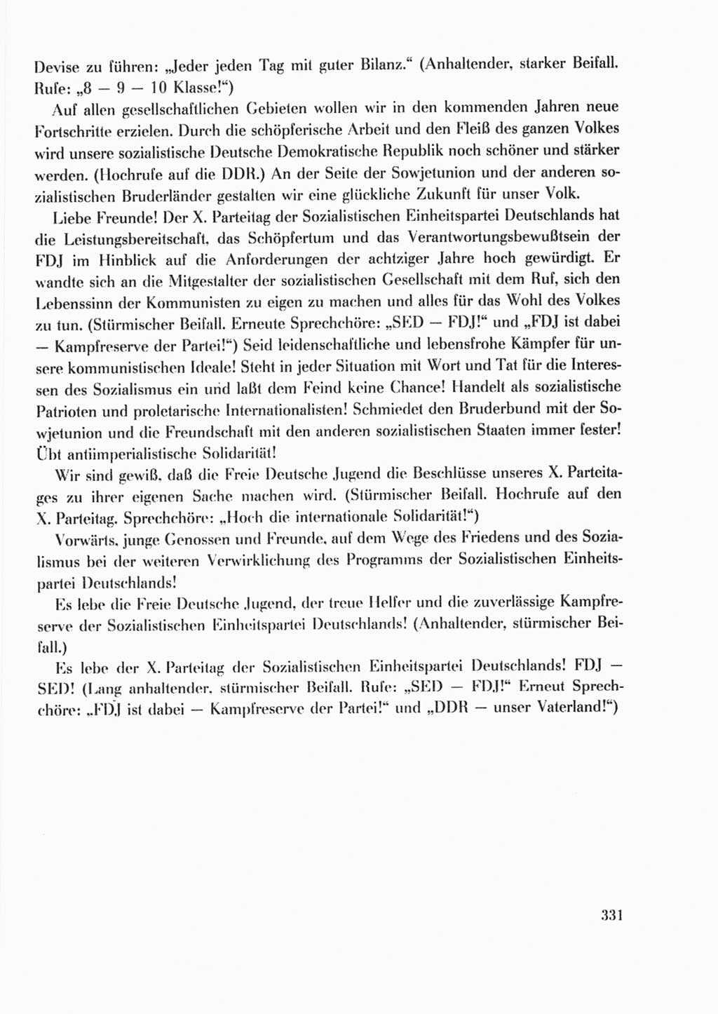 Protokoll der Verhandlungen des Ⅹ. Parteitages der Sozialistischen Einheitspartei Deutschlands (SED) [Deutsche Demokratische Republik (DDR)] 1981, Band 2, Seite 331 (Prot. Verh. Ⅹ. PT SED DDR 1981, Bd. 2, S. 331)