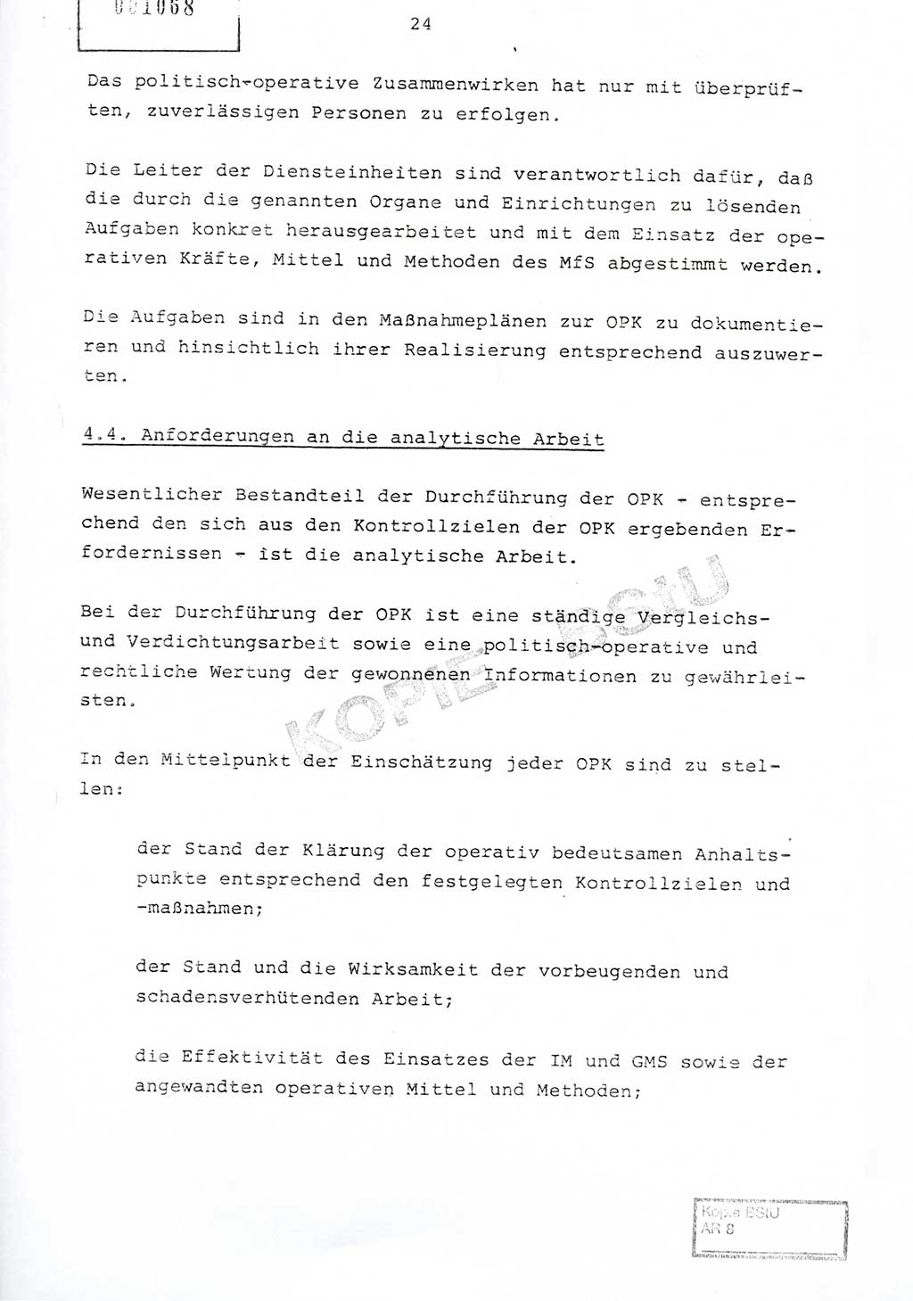 Richtlinie Nr. 1/81 über die operative Personenkontrolle (OPK), Ministerium für Staatssicherheit (MfS) [Deutsche Demokratische Republik (DDR)], Der Minister, Geheime Verschlußsache (GVS) ooo8-10/81, Berlin 1981, Blatt 24 (RL 1/81 OPK DDR MfS Min. GVS ooo8-10/81 1981, Bl. 24)