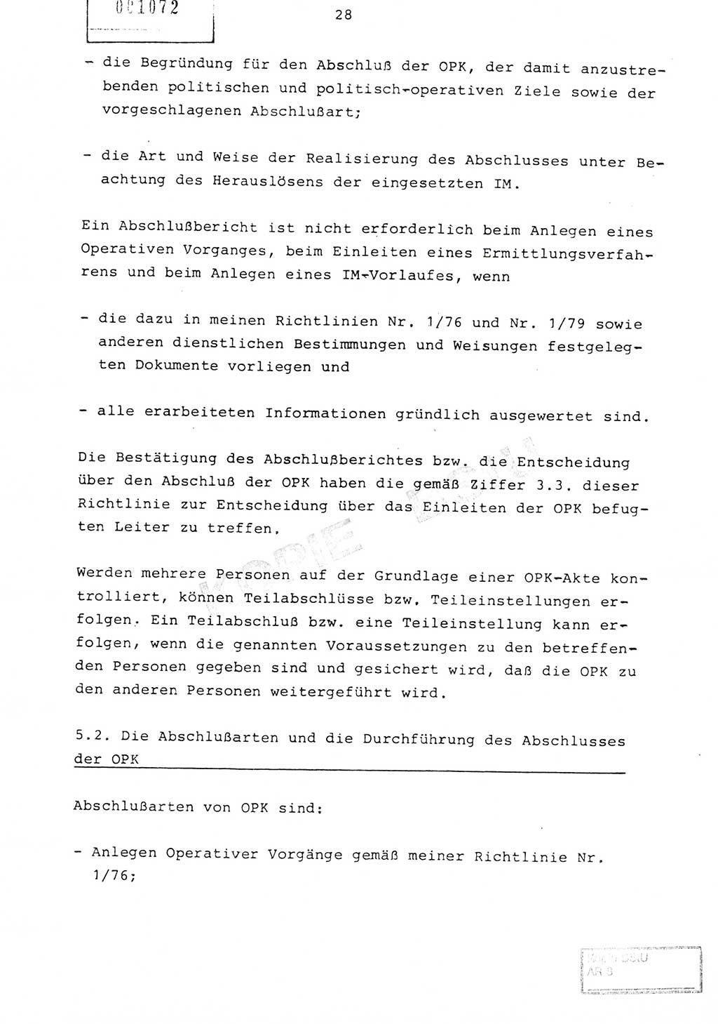 Richtlinie Nr. 1/81 über die operative Personenkontrolle (OPK), Ministerium für Staatssicherheit (MfS) [Deutsche Demokratische Republik (DDR)], Der Minister, Geheime Verschlußsache (GVS) ooo8-10/81, Berlin 1981, Blatt 28 (RL 1/81 OPK DDR MfS Min. GVS ooo8-10/81 1981, Bl. 28)