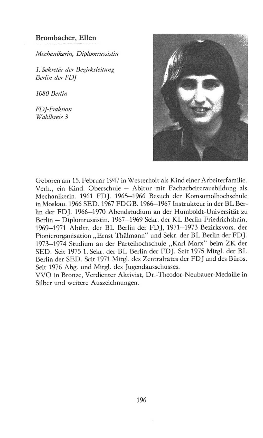 Volkskammer (VK) der Deutschen Demokratischen Republik (DDR), 8. Wahlperiode 1981-1986, Seite 196 (VK. DDR 8. WP. 1981-1986, S. 196)