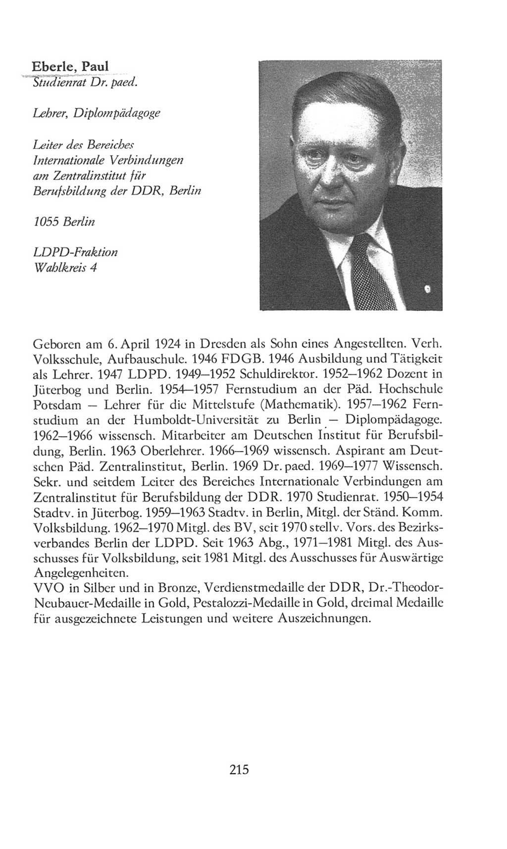 Volkskammer (VK) der Deutschen Demokratischen Republik (DDR), 8. Wahlperiode 1981-1986, Seite 215 (VK. DDR 8. WP. 1981-1986, S. 215)