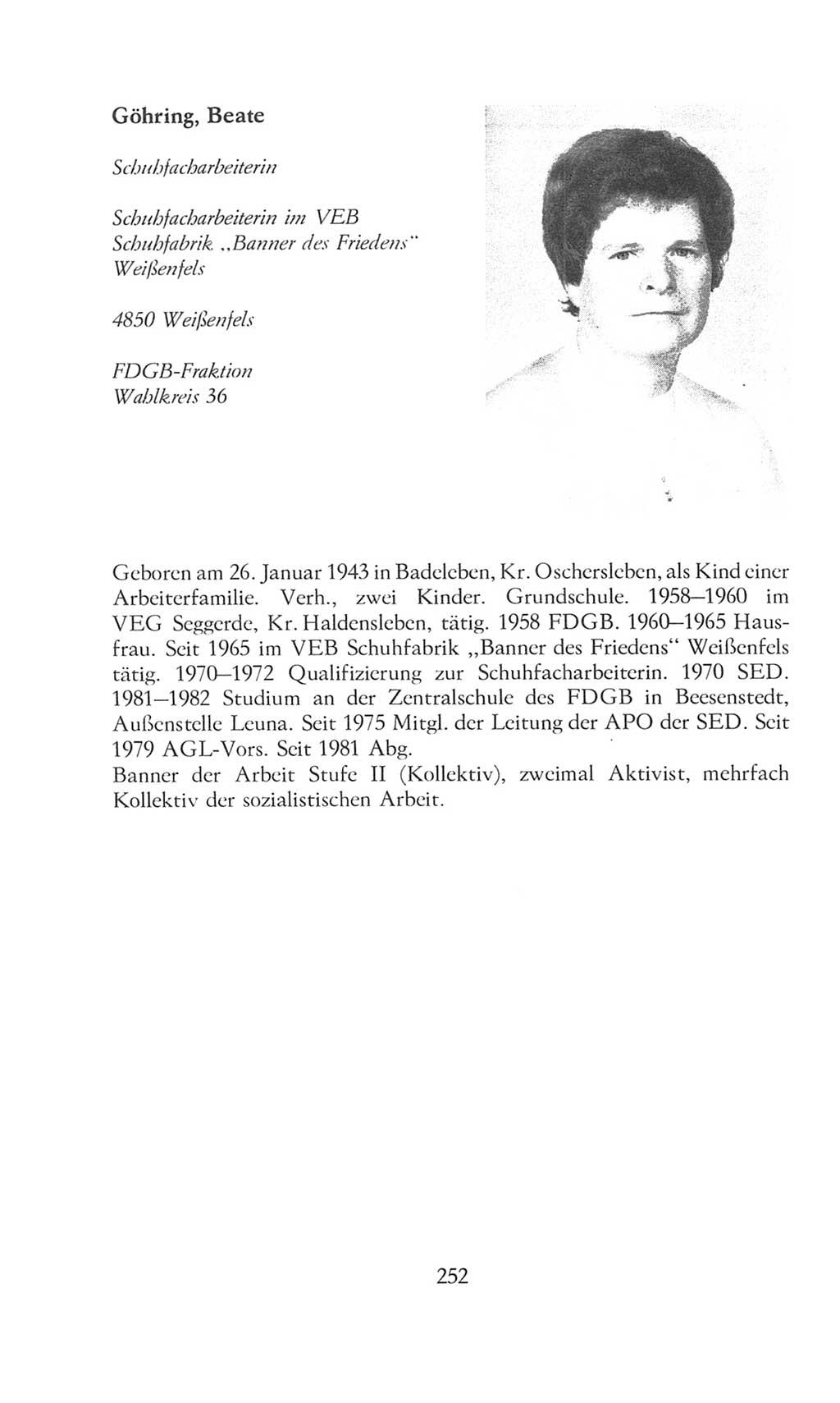 Volkskammer (VK) der Deutschen Demokratischen Republik (DDR), 8. Wahlperiode 1981-1986, Seite 252 (VK. DDR 8. WP. 1981-1986, S. 252)