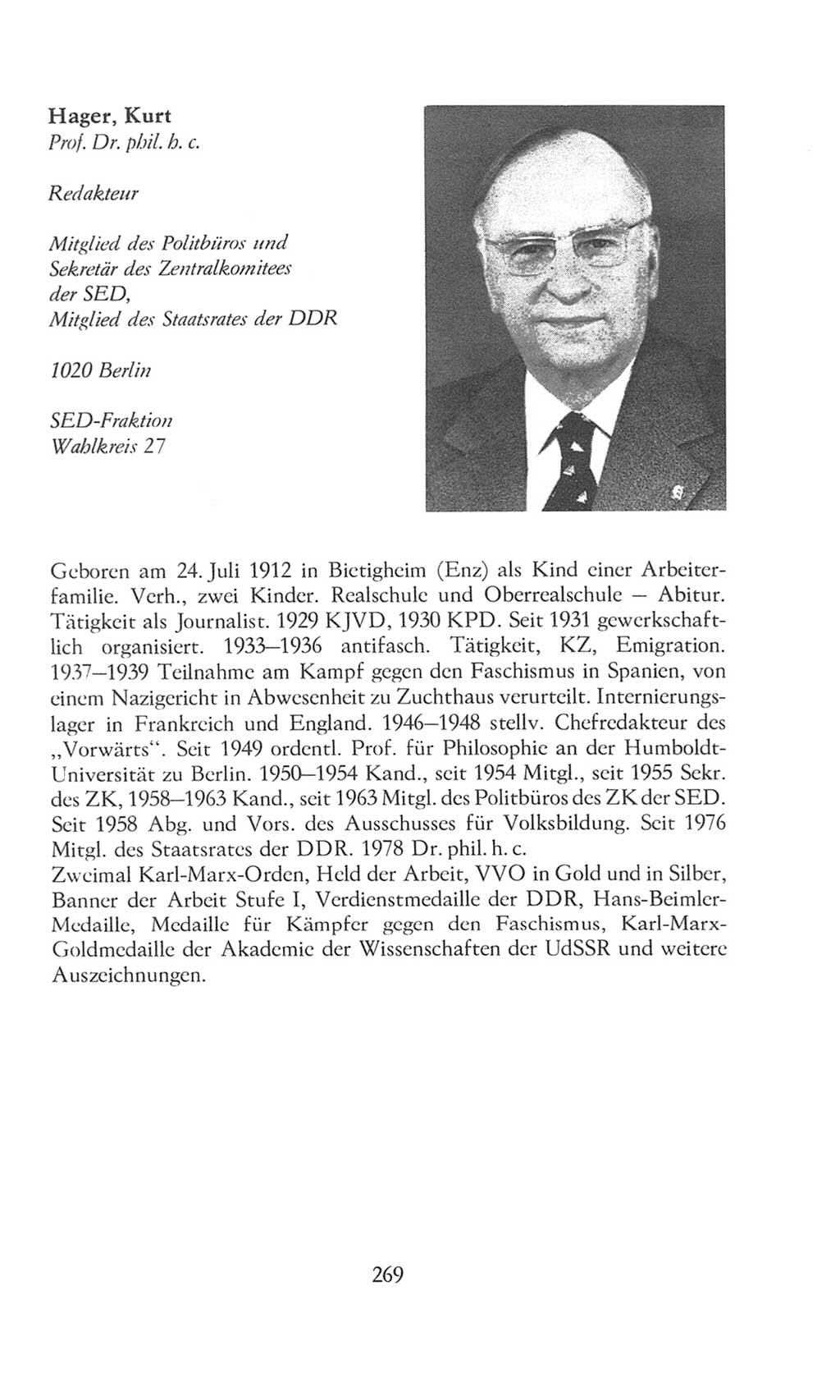 Volkskammer (VK) der Deutschen Demokratischen Republik (DDR), 8. Wahlperiode 1981-1986, Seite 269 (VK. DDR 8. WP. 1981-1986, S. 269)