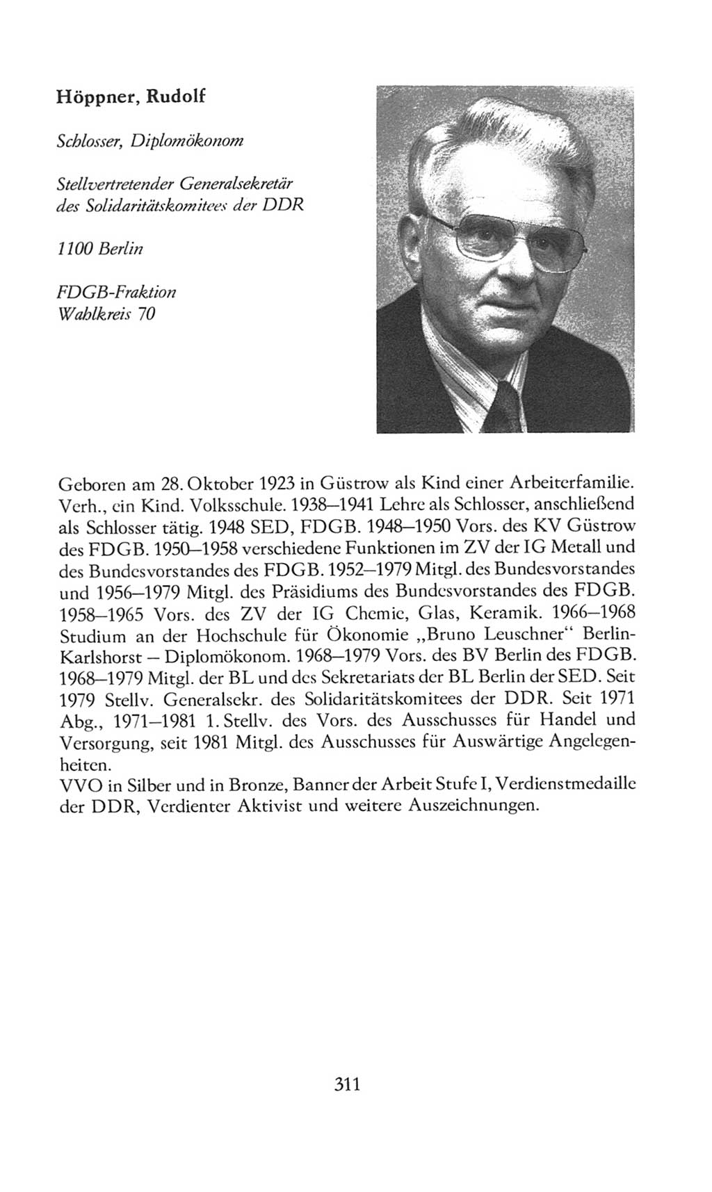 Volkskammer (VK) der Deutschen Demokratischen Republik (DDR), 8. Wahlperiode 1981-1986, Seite 311 (VK. DDR 8. WP. 1981-1986, S. 311)