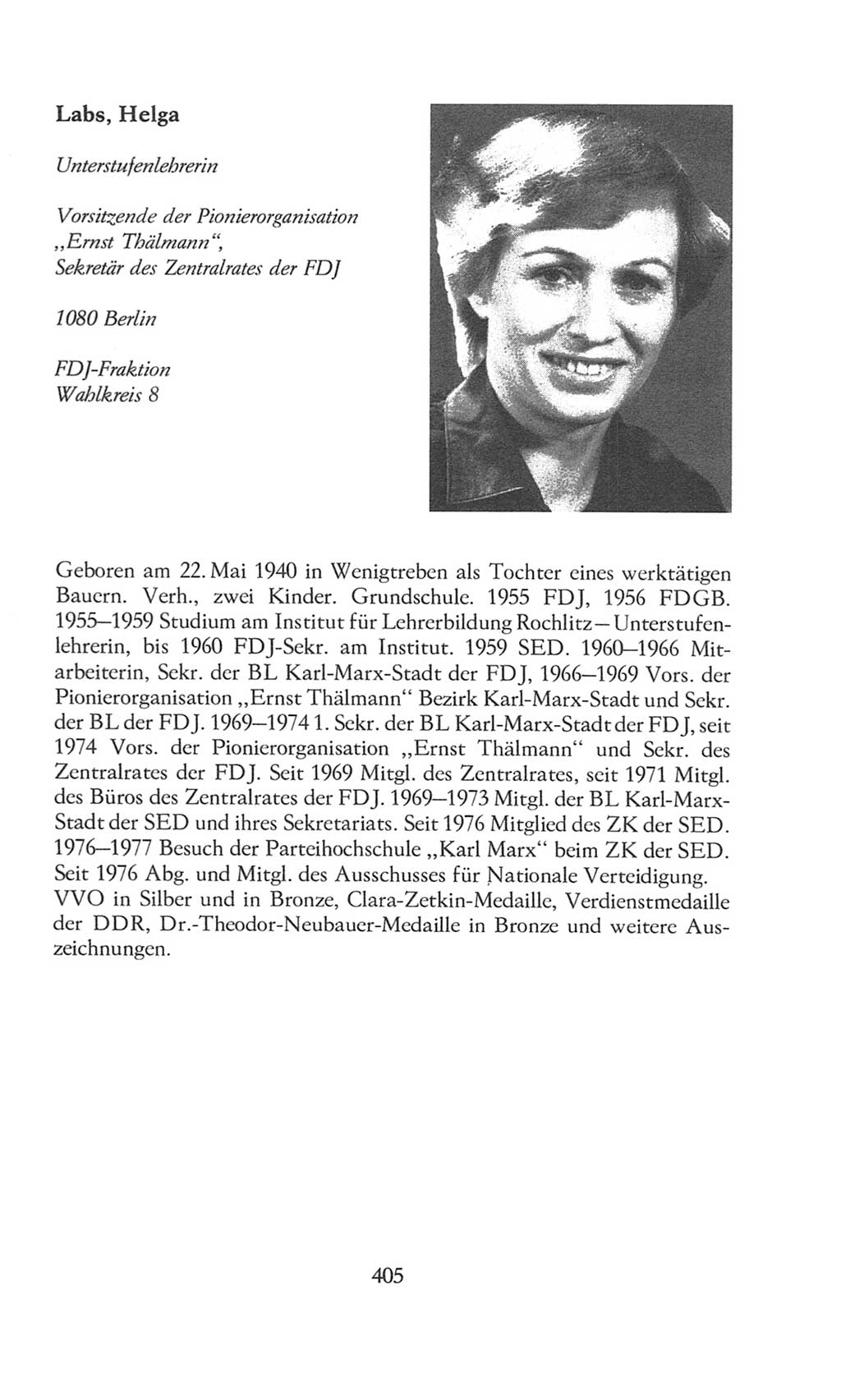 Volkskammer (VK) der Deutschen Demokratischen Republik (DDR), 8. Wahlperiode 1981-1986, Seite 405 (VK. DDR 8. WP. 1981-1986, S. 405)