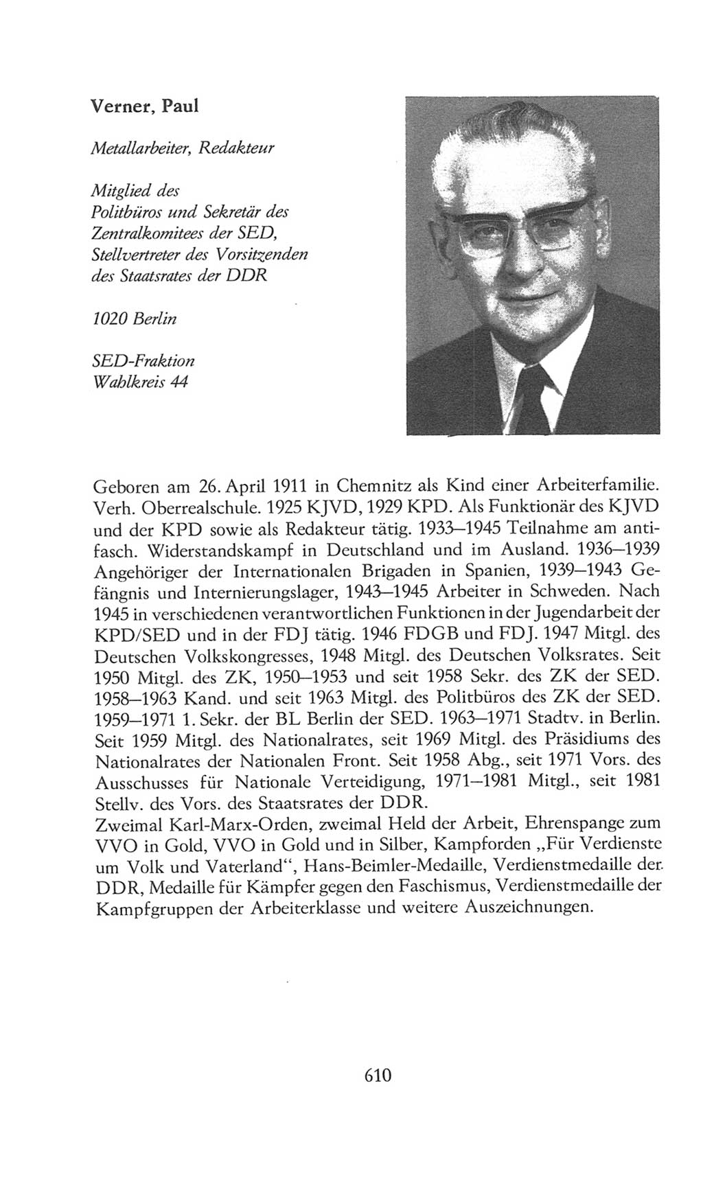 Volkskammer (VK) der Deutschen Demokratischen Republik (DDR), 8. Wahlperiode 1981-1986, Seite 610 (VK. DDR 8. WP. 1981-1986, S. 610)