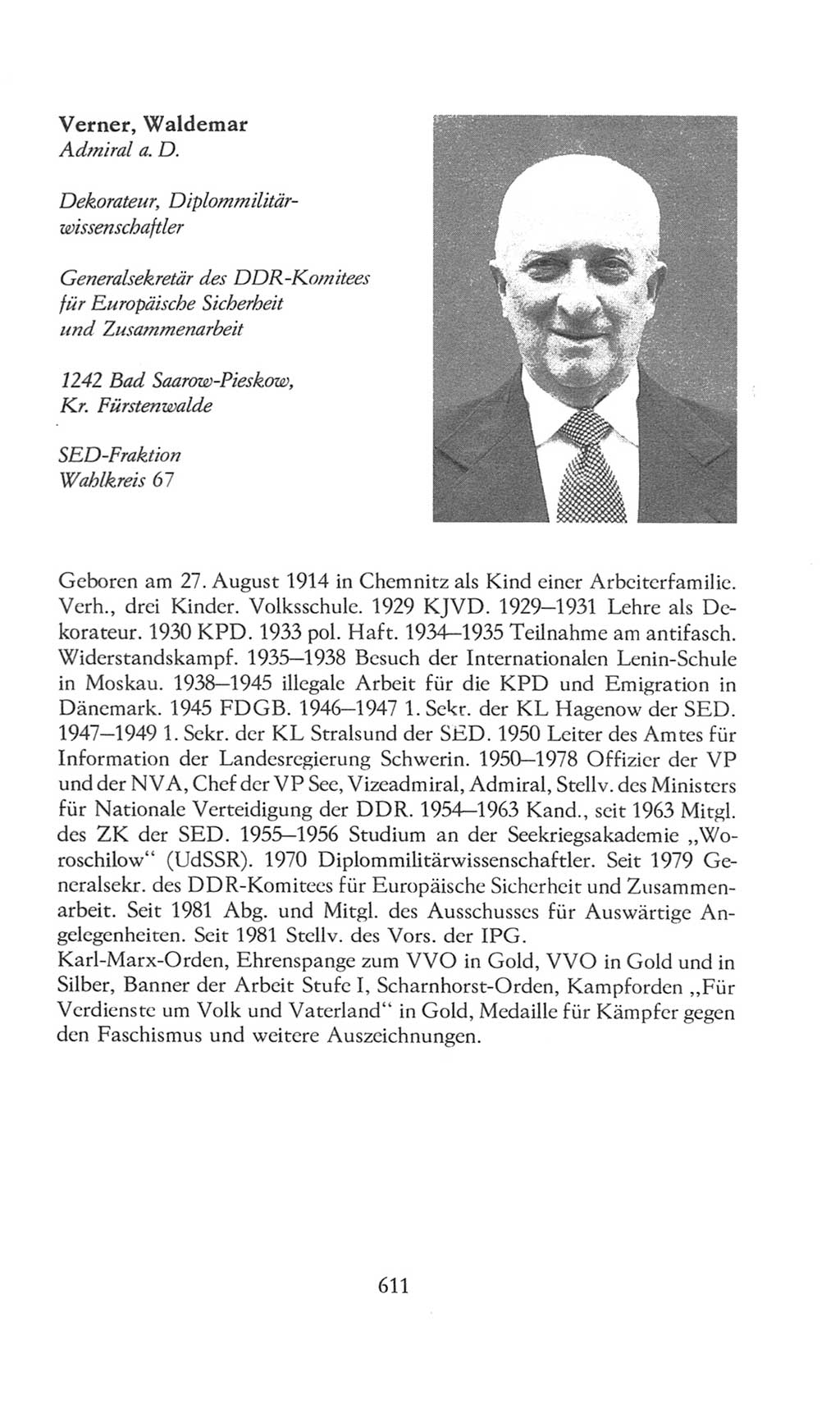 Volkskammer (VK) der Deutschen Demokratischen Republik (DDR), 8. Wahlperiode 1981-1986, Seite 611 (VK. DDR 8. WP. 1981-1986, S. 611)