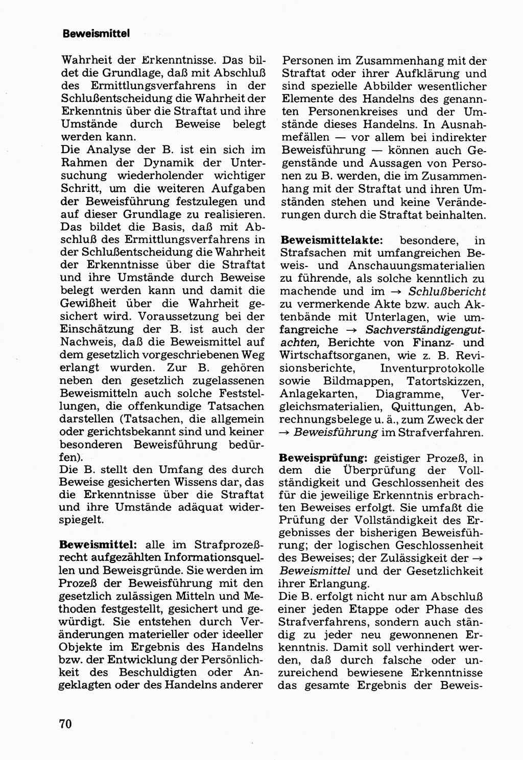 Wörterbuch der sozialistischen Kriminalistik [Deutsche Demokratische Republik (DDR)] 1981, Seite 70 (Wb. soz. Krim. DDR 1981, S. 70)