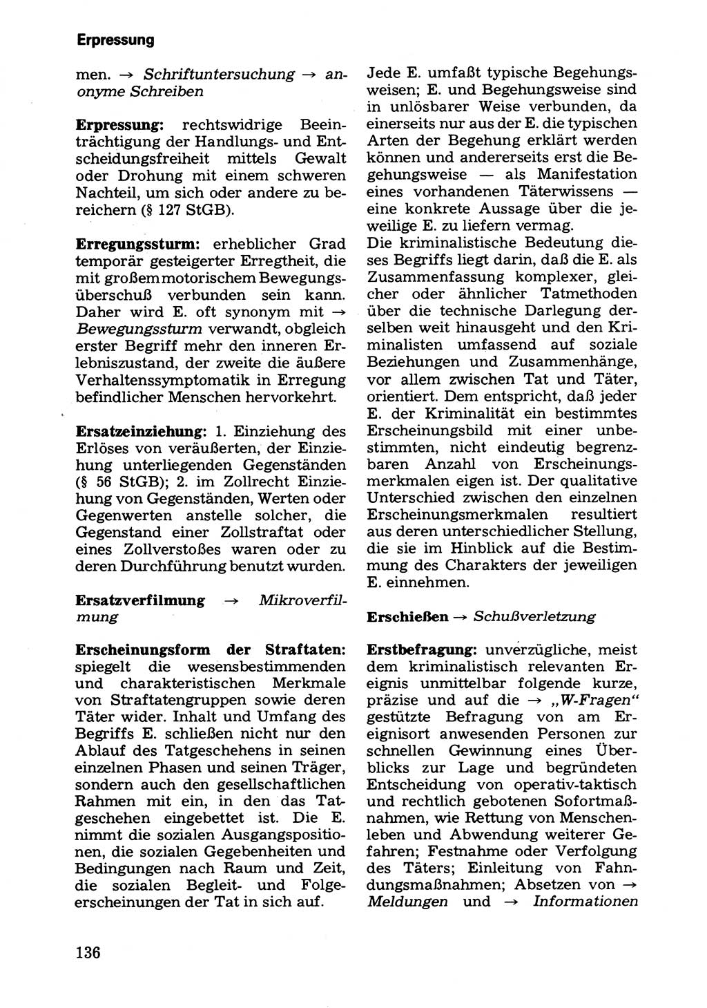 Wörterbuch der sozialistischen Kriminalistik [Deutsche Demokratische Republik (DDR)] 1981, Seite 136 (Wb. soz. Krim. DDR 1981, S. 136)