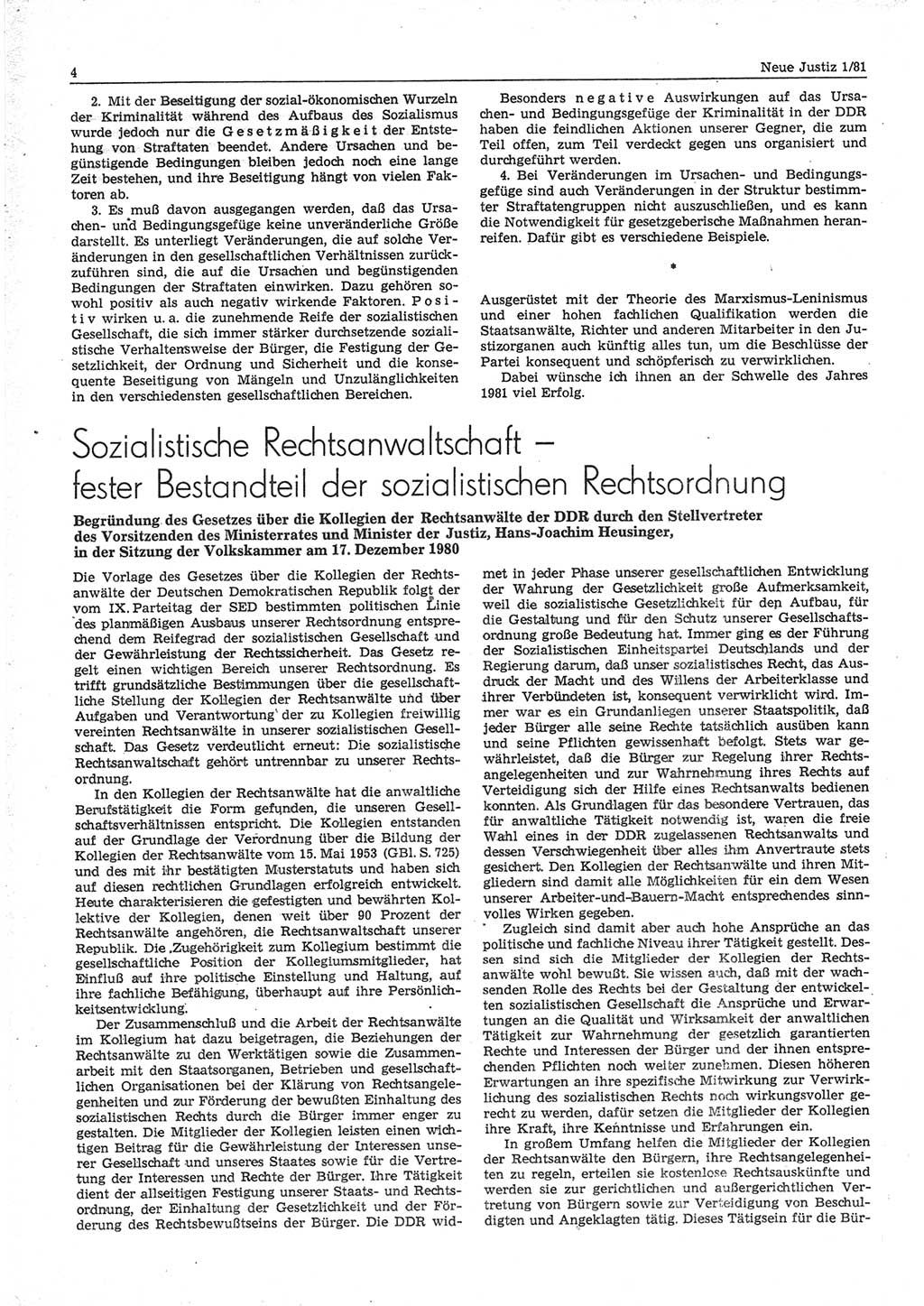 Neue Justiz (NJ), Zeitschrift für sozialistisches Recht und Gesetzlichkeit [Deutsche Demokratische Republik (DDR)], 35. Jahrgang 1981, Seite 4 (NJ DDR 1981, S. 4)