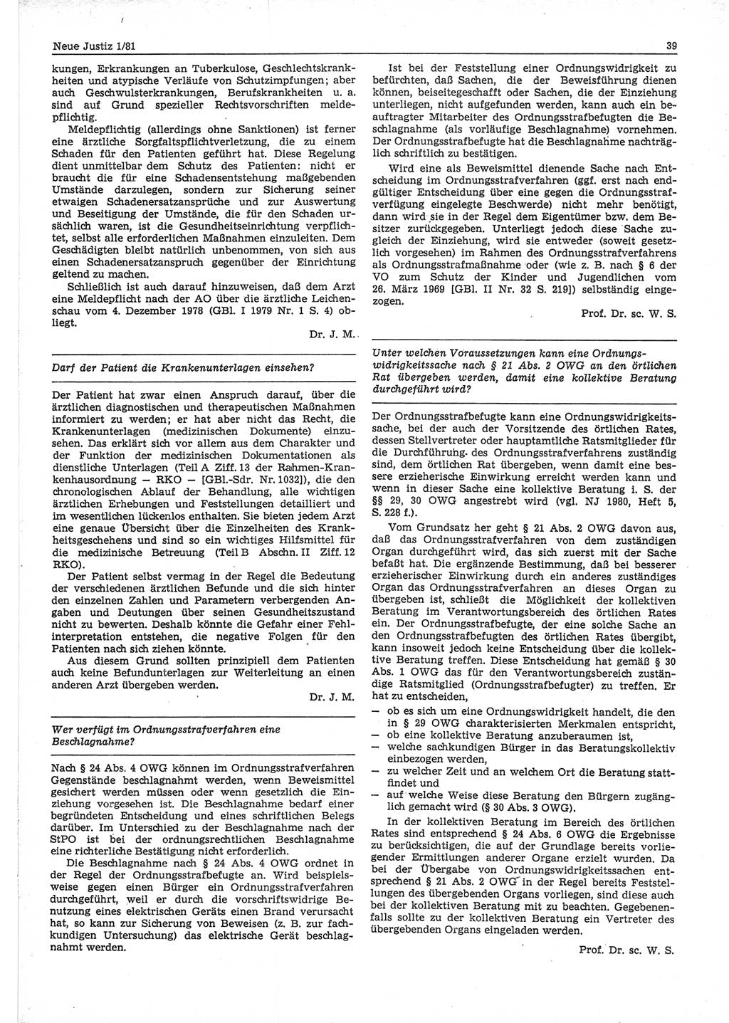Neue Justiz (NJ), Zeitschrift für sozialistisches Recht und Gesetzlichkeit [Deutsche Demokratische Republik (DDR)], 35. Jahrgang 1981, Seite 39 (NJ DDR 1981, S. 39)