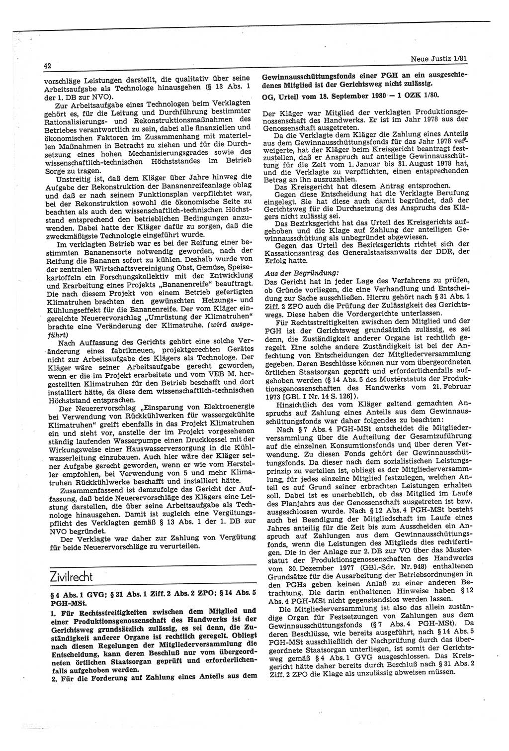 Neue Justiz (NJ), Zeitschrift für sozialistisches Recht und Gesetzlichkeit [Deutsche Demokratische Republik (DDR)], 35. Jahrgang 1981, Seite 42 (NJ DDR 1981, S. 42)