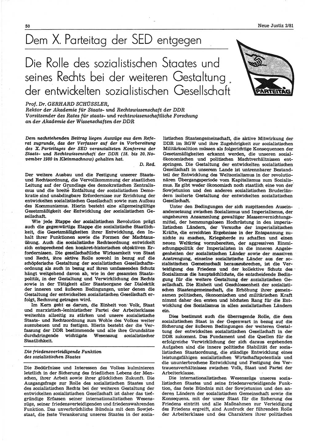 Neue Justiz (NJ), Zeitschrift für sozialistisches Recht und Gesetzlichkeit [Deutsche Demokratische Republik (DDR)], 35. Jahrgang 1981, Seite 50 (NJ DDR 1981, S. 50)