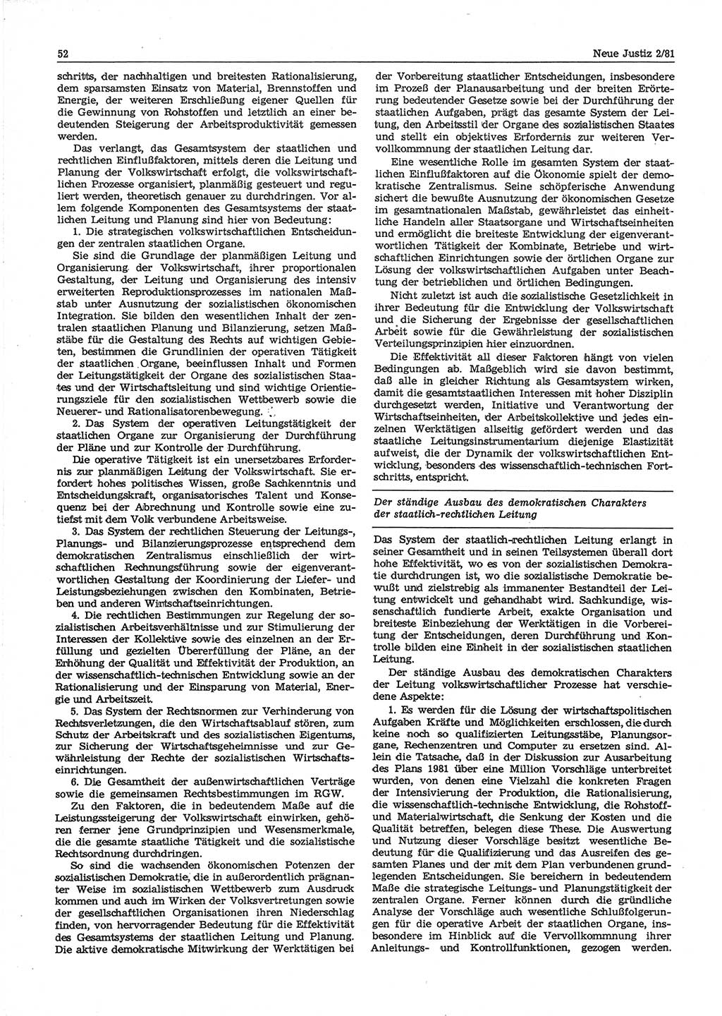 Neue Justiz (NJ), Zeitschrift für sozialistisches Recht und Gesetzlichkeit [Deutsche Demokratische Republik (DDR)], 35. Jahrgang 1981, Seite 52 (NJ DDR 1981, S. 52)