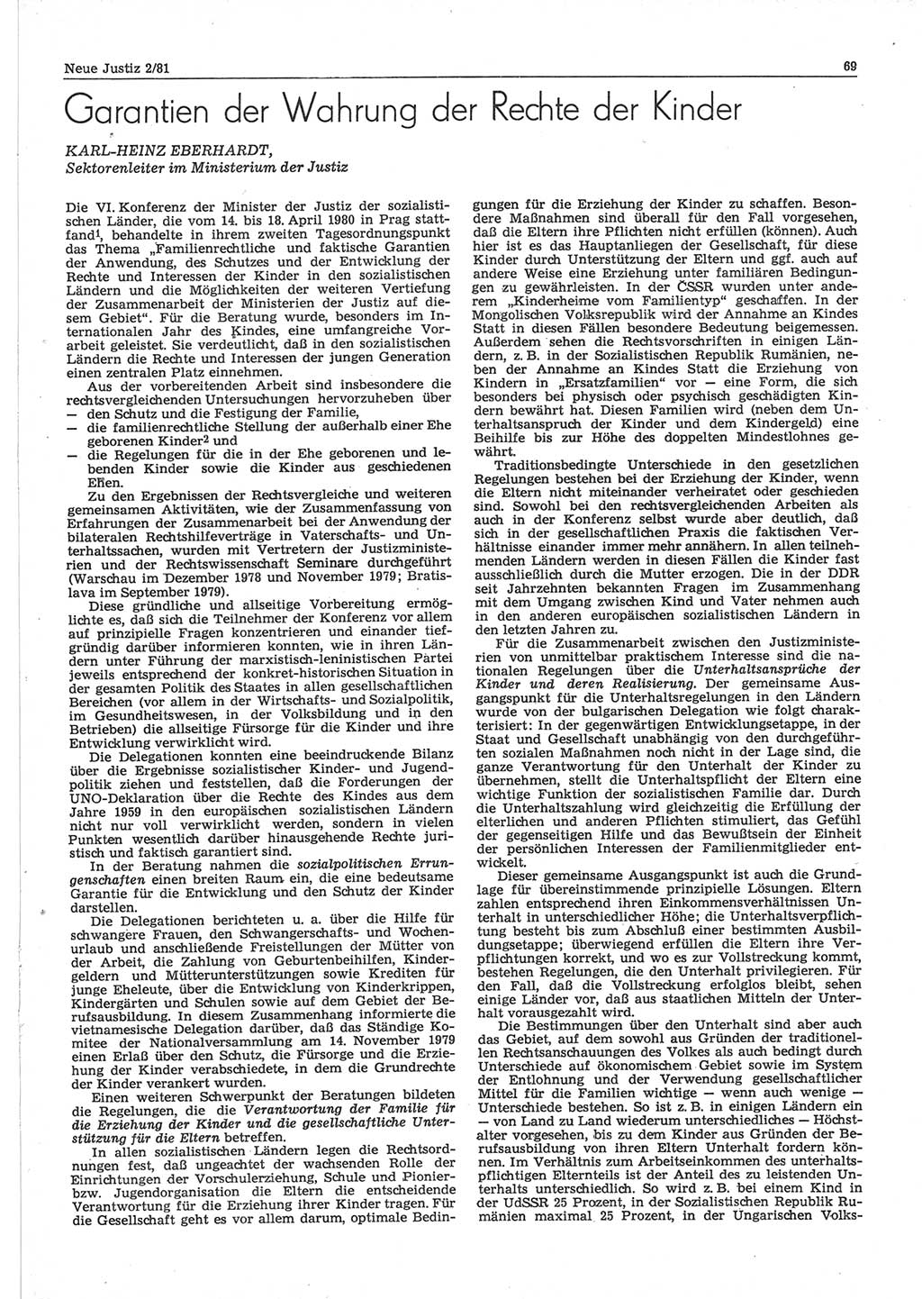 Neue Justiz (NJ), Zeitschrift für sozialistisches Recht und Gesetzlichkeit [Deutsche Demokratische Republik (DDR)], 35. Jahrgang 1981, Seite 69 (NJ DDR 1981, S. 69)