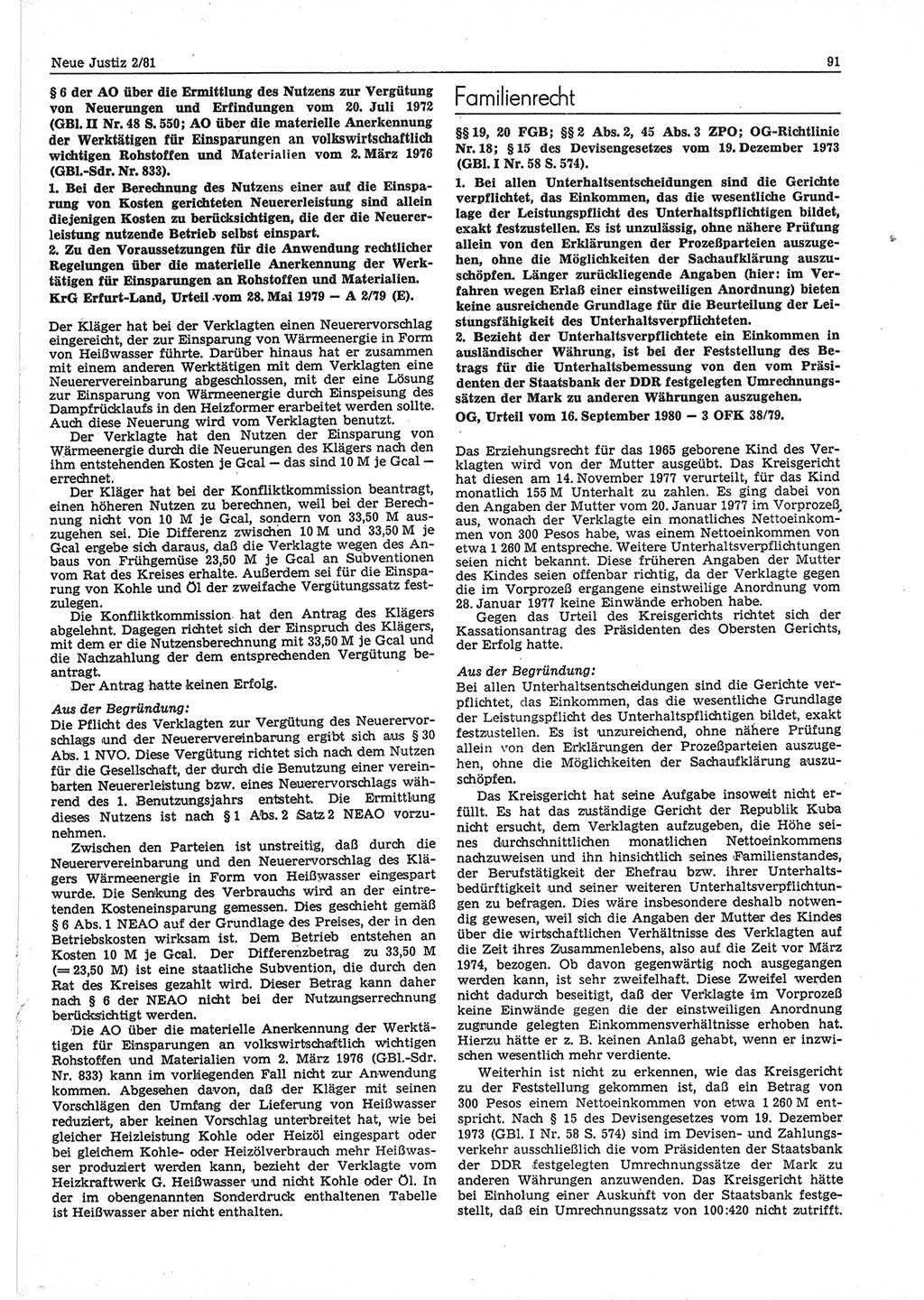 Neue Justiz (NJ), Zeitschrift für sozialistisches Recht und Gesetzlichkeit [Deutsche Demokratische Republik (DDR)], 35. Jahrgang 1981, Seite 91 (NJ DDR 1981, S. 91)