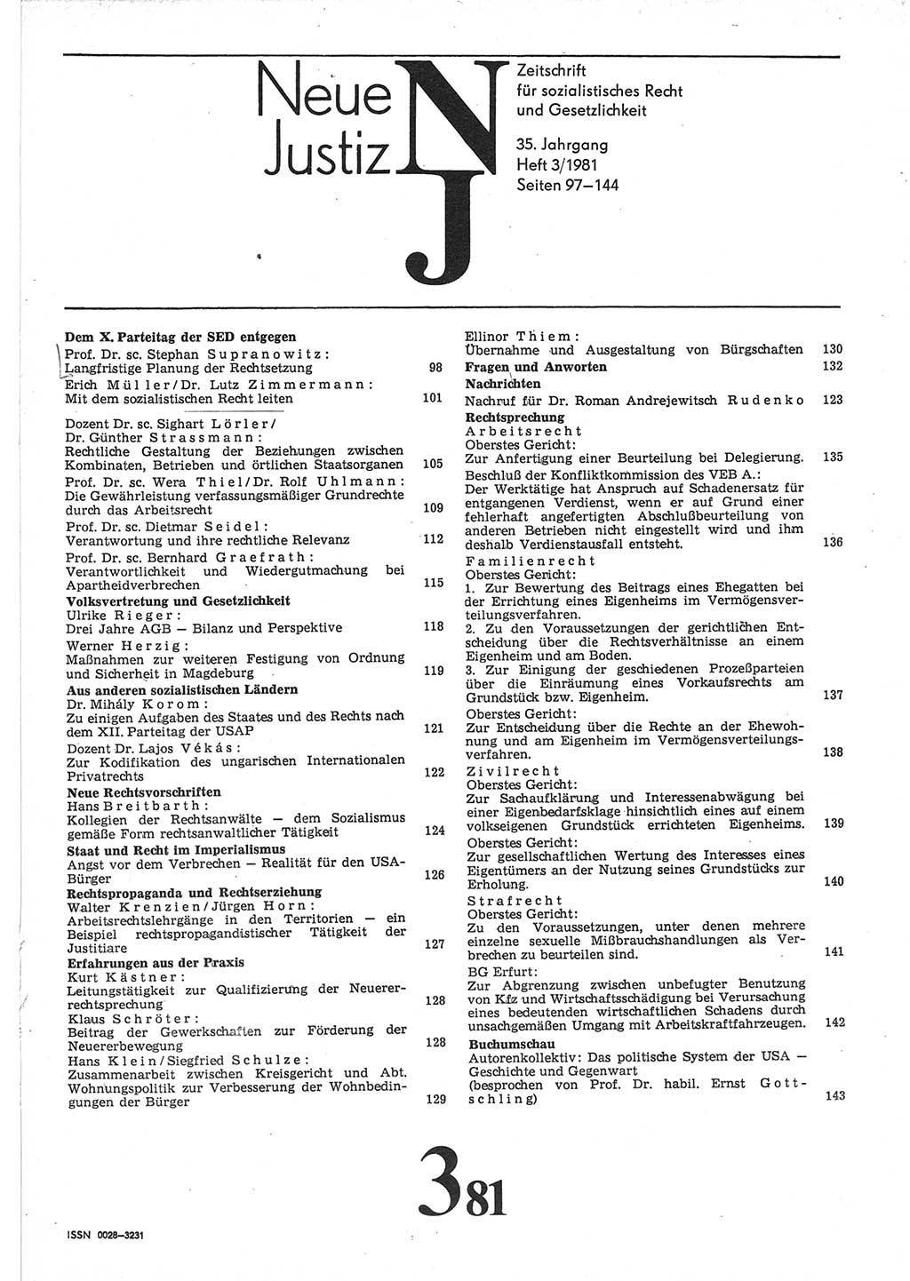 Neue Justiz (NJ), Zeitschrift für sozialistisches Recht und Gesetzlichkeit [Deutsche Demokratische Republik (DDR)], 35. Jahrgang 1981, Seite 97 (NJ DDR 1981, S. 97)