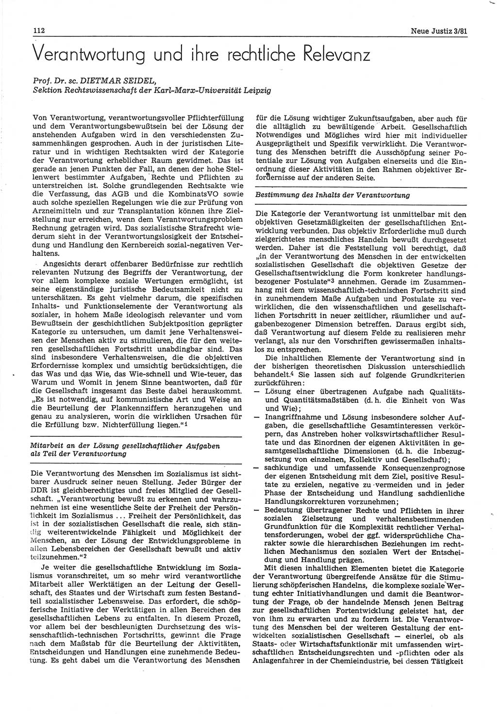 Neue Justiz (NJ), Zeitschrift für sozialistisches Recht und Gesetzlichkeit [Deutsche Demokratische Republik (DDR)], 35. Jahrgang 1981, Seite 112 (NJ DDR 1981, S. 112)