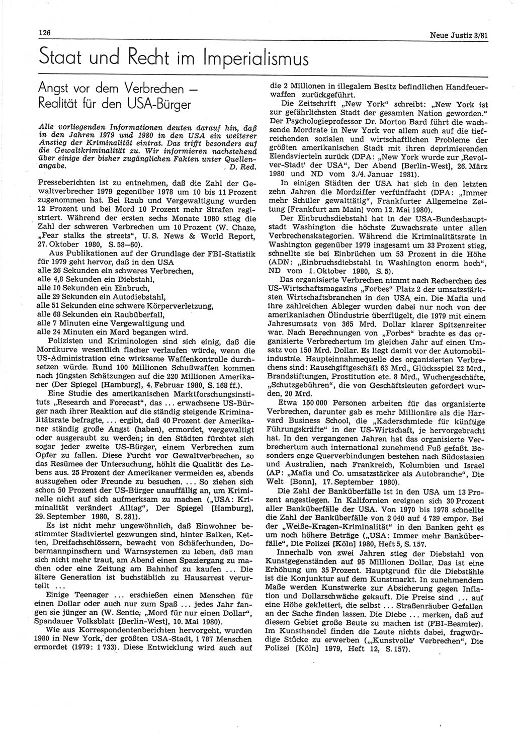 Neue Justiz (NJ), Zeitschrift für sozialistisches Recht und Gesetzlichkeit [Deutsche Demokratische Republik (DDR)], 35. Jahrgang 1981, Seite 126 (NJ DDR 1981, S. 126)