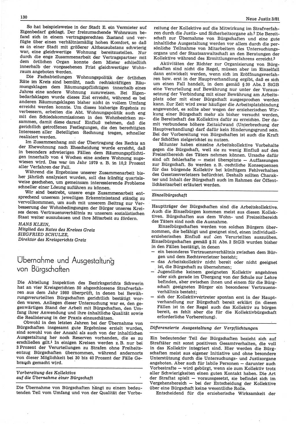 Neue Justiz (NJ), Zeitschrift für sozialistisches Recht und Gesetzlichkeit [Deutsche Demokratische Republik (DDR)], 35. Jahrgang 1981, Seite 130 (NJ DDR 1981, S. 130)