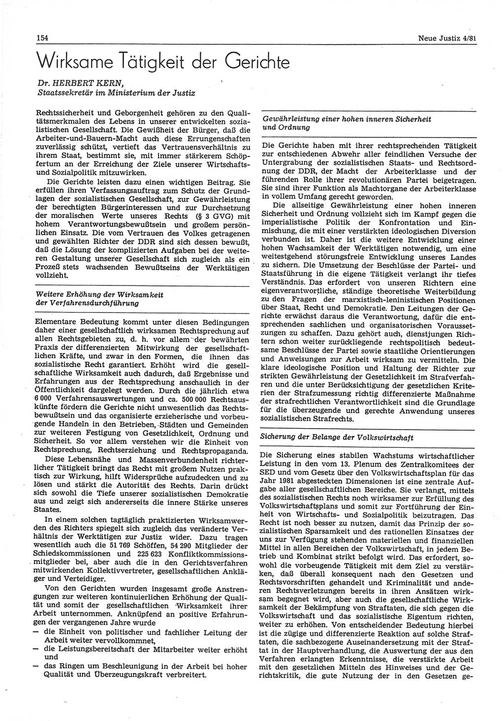 Neue Justiz (NJ), Zeitschrift für sozialistisches Recht und Gesetzlichkeit [Deutsche Demokratische Republik (DDR)], 35. Jahrgang 1981, Seite 154 (NJ DDR 1981, S. 154)