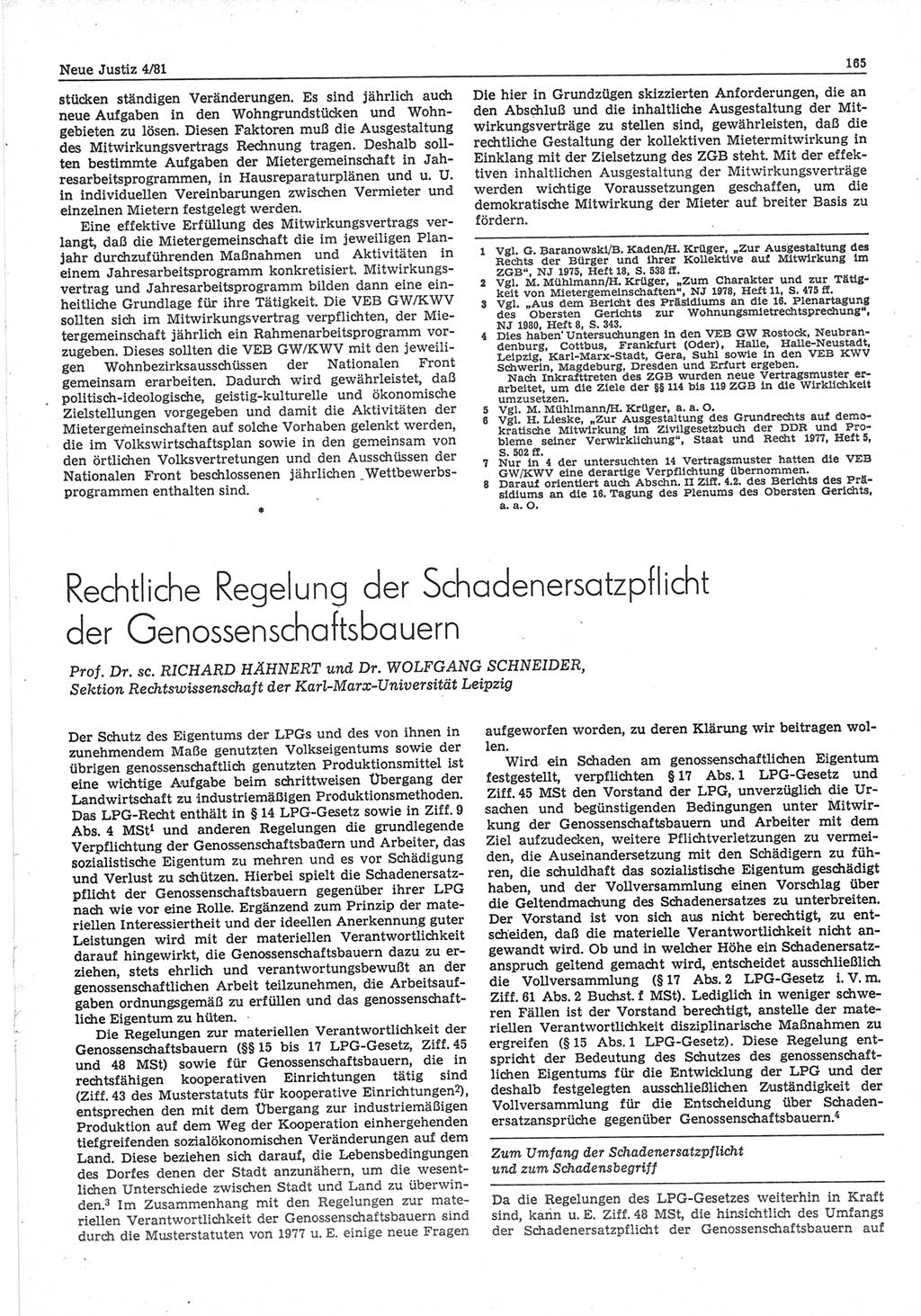 Neue Justiz (NJ), Zeitschrift für sozialistisches Recht und Gesetzlichkeit [Deutsche Demokratische Republik (DDR)], 35. Jahrgang 1981, Seite 165 (NJ DDR 1981, S. 165)