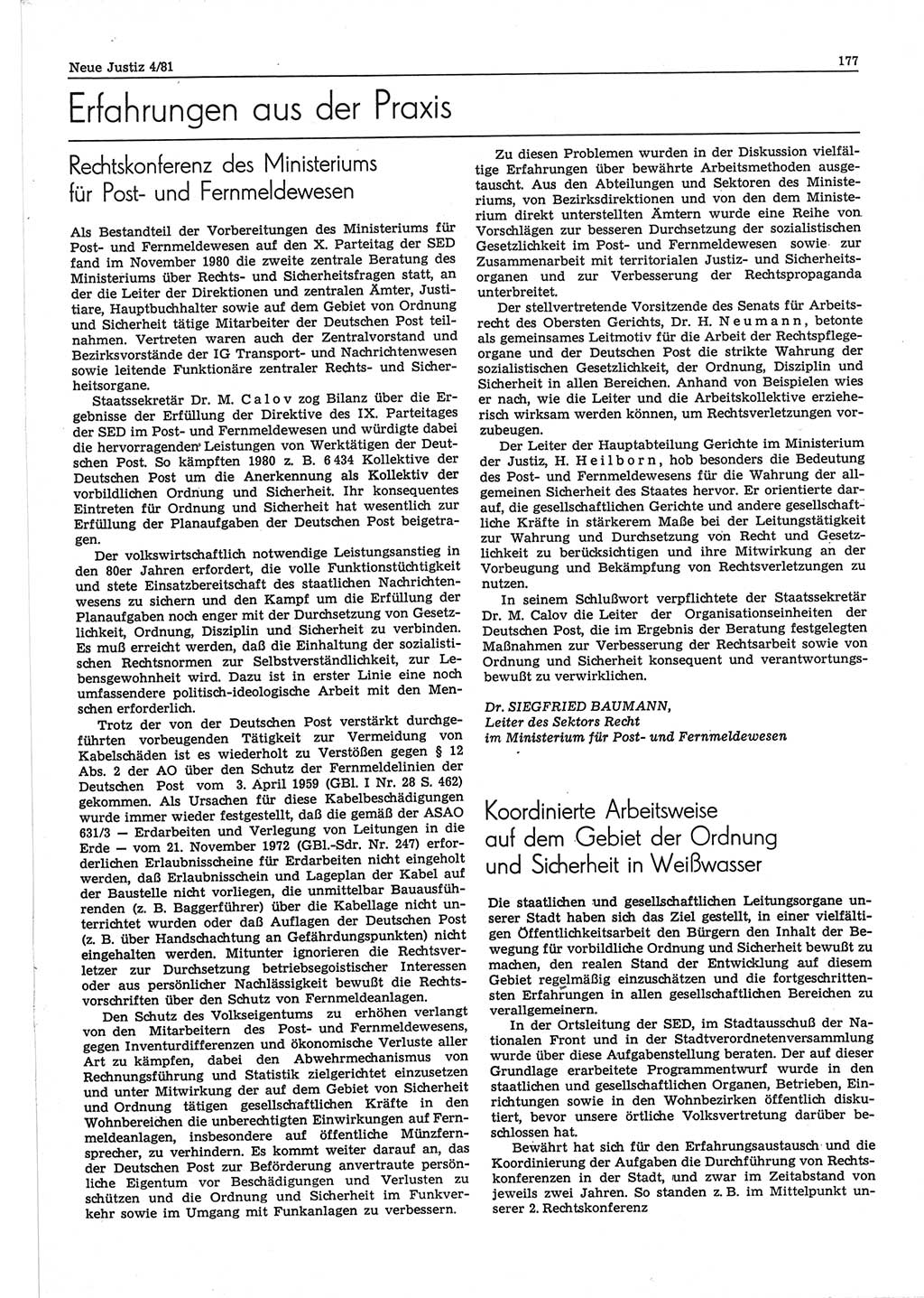 Neue Justiz (NJ), Zeitschrift für sozialistisches Recht und Gesetzlichkeit [Deutsche Demokratische Republik (DDR)], 35. Jahrgang 1981, Seite 177 (NJ DDR 1981, S. 177)
