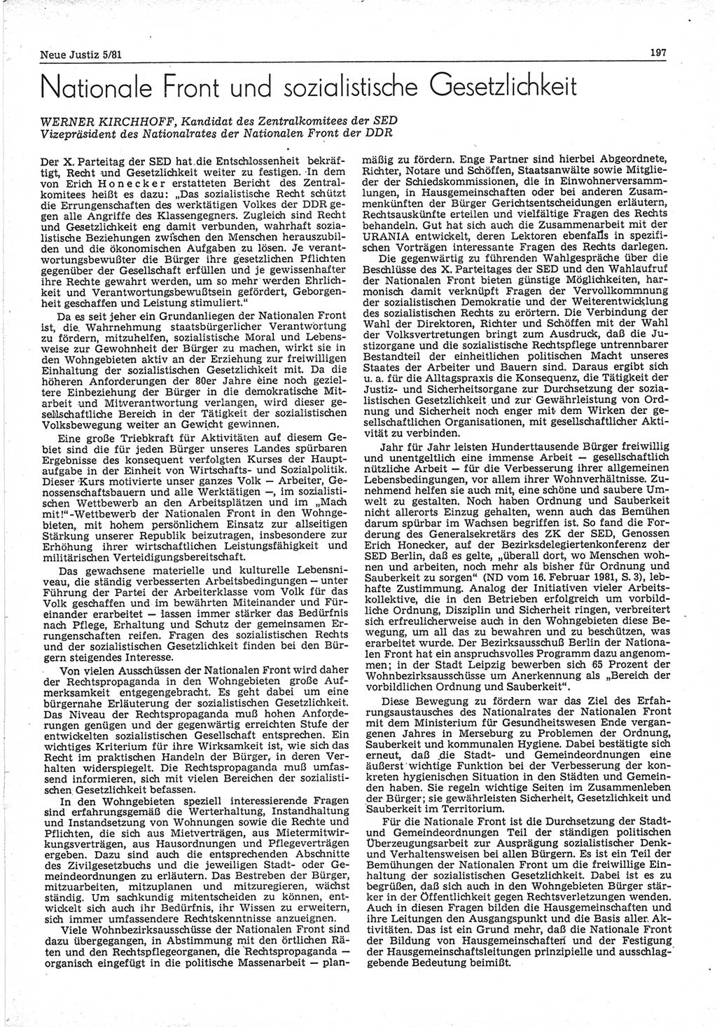 Neue Justiz (NJ), Zeitschrift für sozialistisches Recht und Gesetzlichkeit [Deutsche Demokratische Republik (DDR)], 35. Jahrgang 1981, Seite 197 (NJ DDR 1981, S. 197)