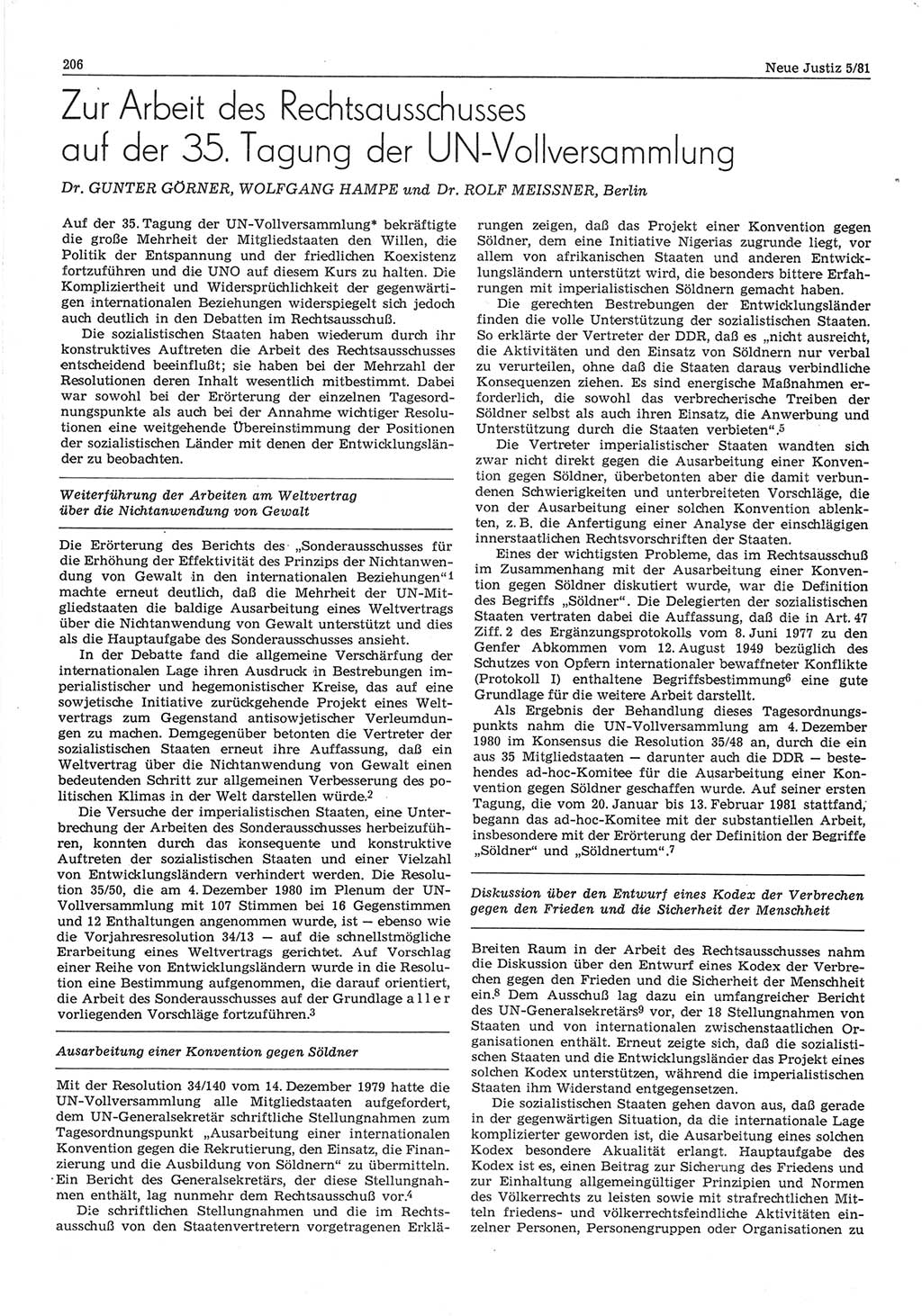 Neue Justiz (NJ), Zeitschrift für sozialistisches Recht und Gesetzlichkeit [Deutsche Demokratische Republik (DDR)], 35. Jahrgang 1981, Seite 206 (NJ DDR 1981, S. 206)