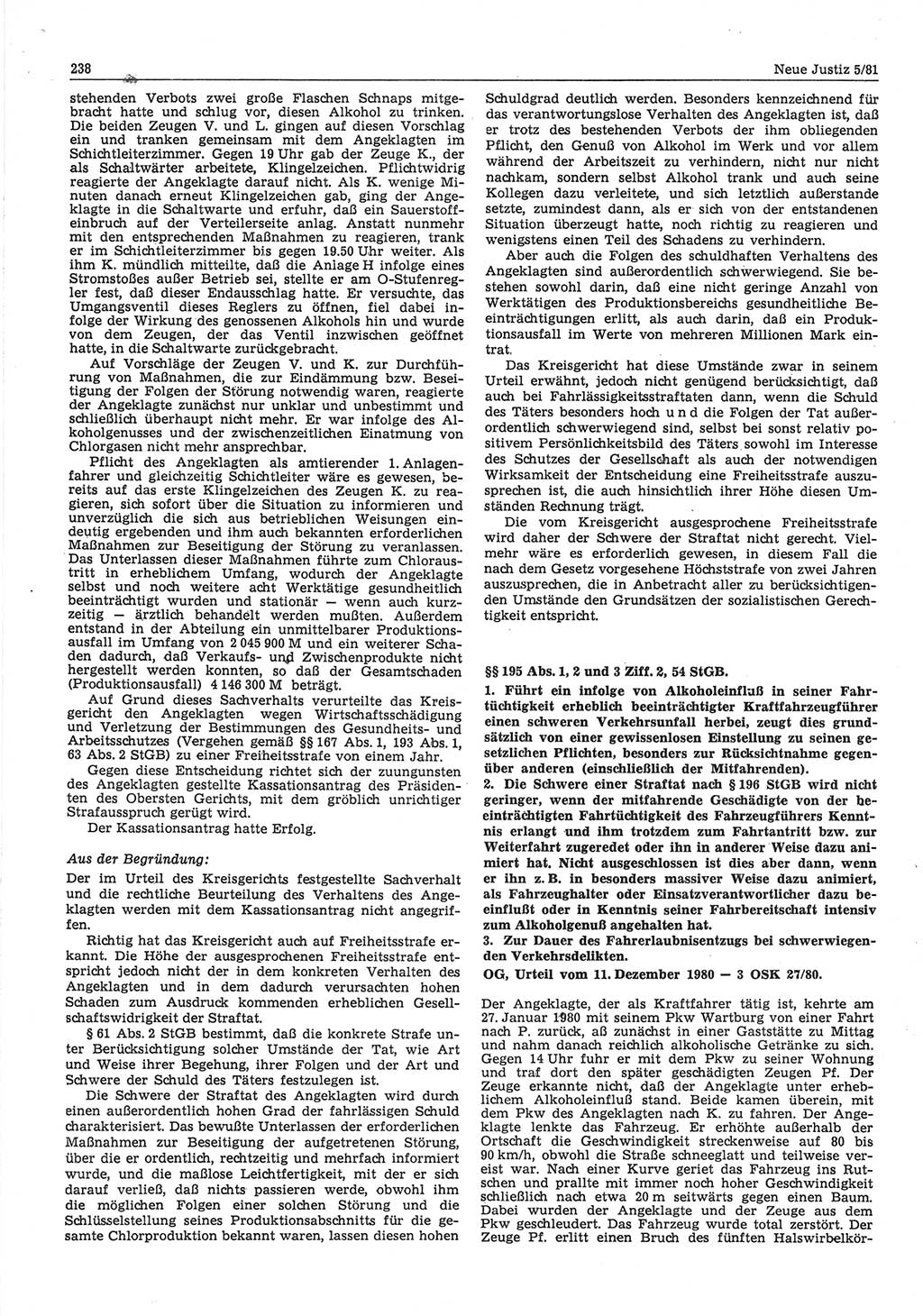 Neue Justiz (NJ), Zeitschrift für sozialistisches Recht und Gesetzlichkeit [Deutsche Demokratische Republik (DDR)], 35. Jahrgang 1981, Seite 238 (NJ DDR 1981, S. 238)