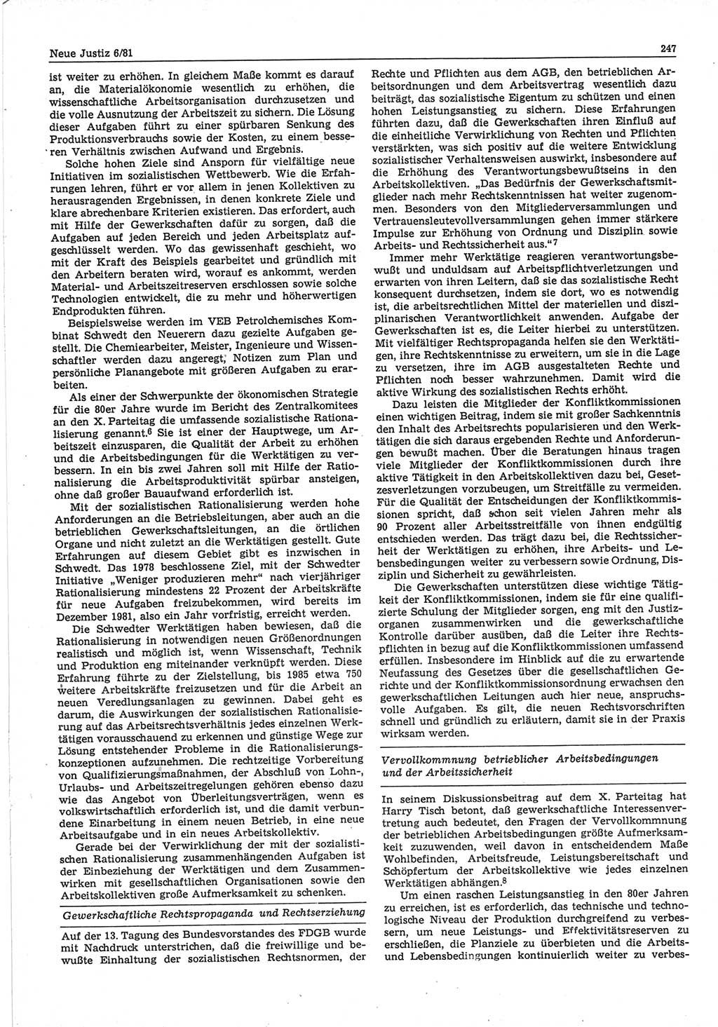 Neue Justiz (NJ), Zeitschrift für sozialistisches Recht und Gesetzlichkeit [Deutsche Demokratische Republik (DDR)], 35. Jahrgang 1981, Seite 247 (NJ DDR 1981, S. 247)