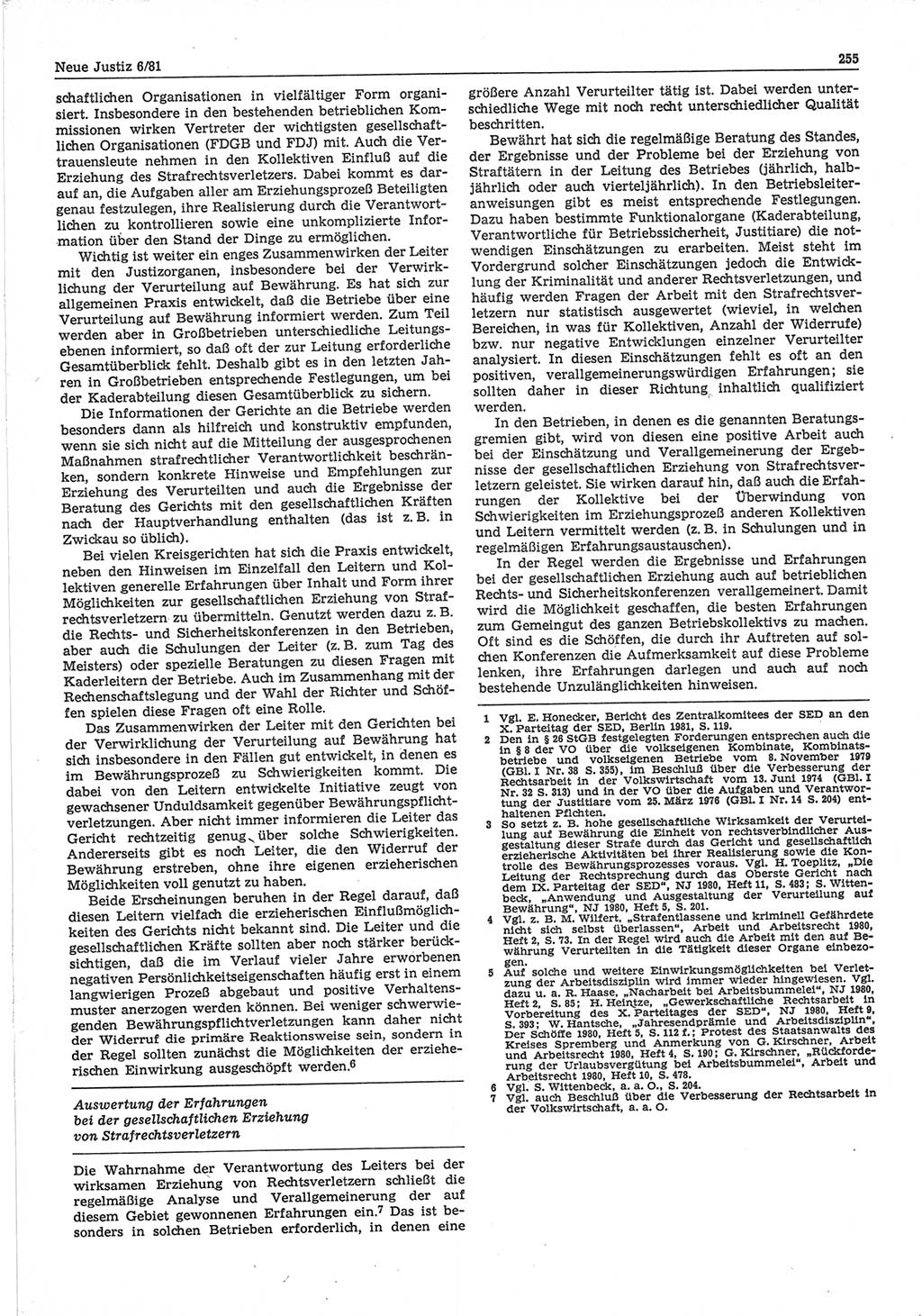 Neue Justiz (NJ), Zeitschrift für sozialistisches Recht und Gesetzlichkeit [Deutsche Demokratische Republik (DDR)], 35. Jahrgang 1981, Seite 255 (NJ DDR 1981, S. 255)