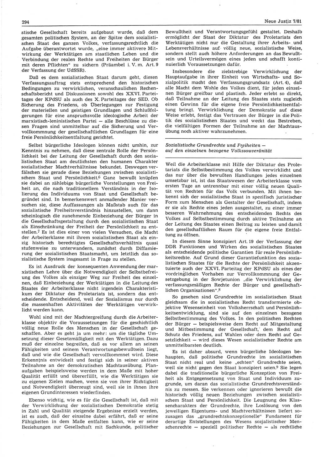 Neue Justiz (NJ), Zeitschrift für sozialistisches Recht und Gesetzlichkeit [Deutsche Demokratische Republik (DDR)], 35. Jahrgang 1981, Seite 294 (NJ DDR 1981, S. 294)