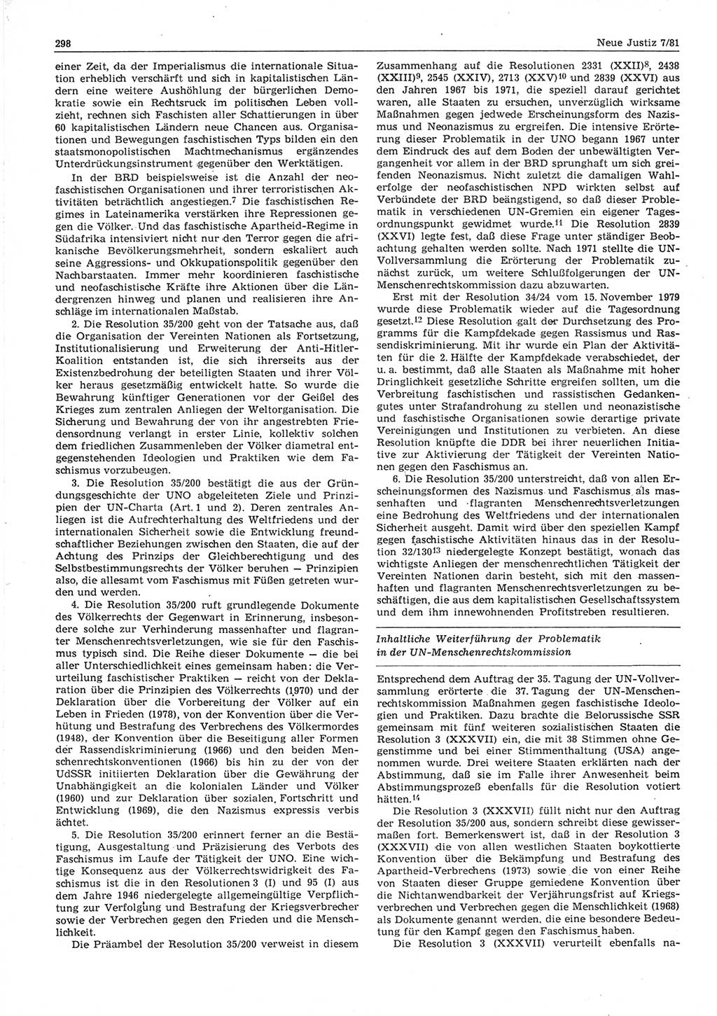 Neue Justiz (NJ), Zeitschrift für sozialistisches Recht und Gesetzlichkeit [Deutsche Demokratische Republik (DDR)], 35. Jahrgang 1981, Seite 298 (NJ DDR 1981, S. 298)