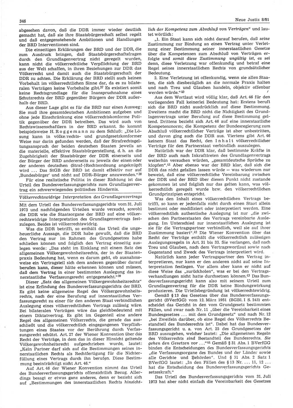 Neue Justiz (NJ), Zeitschrift für sozialistisches Recht und Gesetzlichkeit [Deutsche Demokratische Republik (DDR)], 35. Jahrgang 1981, Seite 346 (NJ DDR 1981, S. 346)
