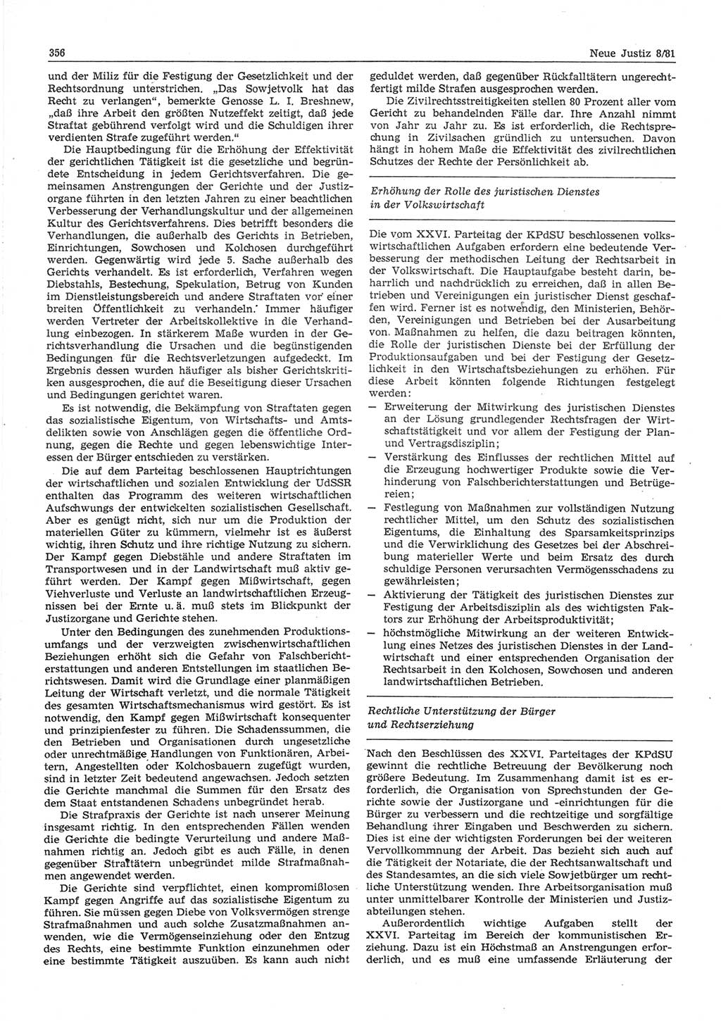 Neue Justiz (NJ), Zeitschrift für sozialistisches Recht und Gesetzlichkeit [Deutsche Demokratische Republik (DDR)], 35. Jahrgang 1981, Seite 356 (NJ DDR 1981, S. 356)