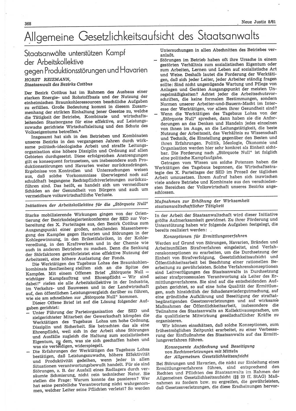 Neue Justiz (NJ), Zeitschrift für sozialistisches Recht und Gesetzlichkeit [Deutsche Demokratische Republik (DDR)], 35. Jahrgang 1981, Seite 368 (NJ DDR 1981, S. 368)