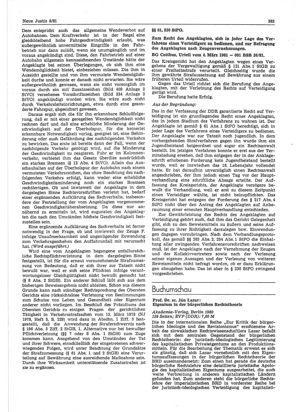 Neue Justiz (NJ), Zeitschrift für sozialistisches Recht und Gesetzlichkeit [Deutsche Demokratische Republik (DDR)], 35. Jahrgang 1981, Seite 383 (NJ DDR 1981, S. 383)