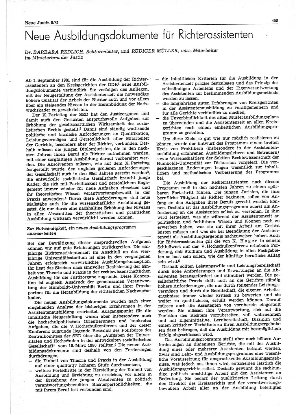 Neue Justiz (NJ), Zeitschrift für sozialistisches Recht und Gesetzlichkeit [Deutsche Demokratische Republik (DDR)], 35. Jahrgang 1981, Seite 405 (NJ DDR 1981, S. 405)
