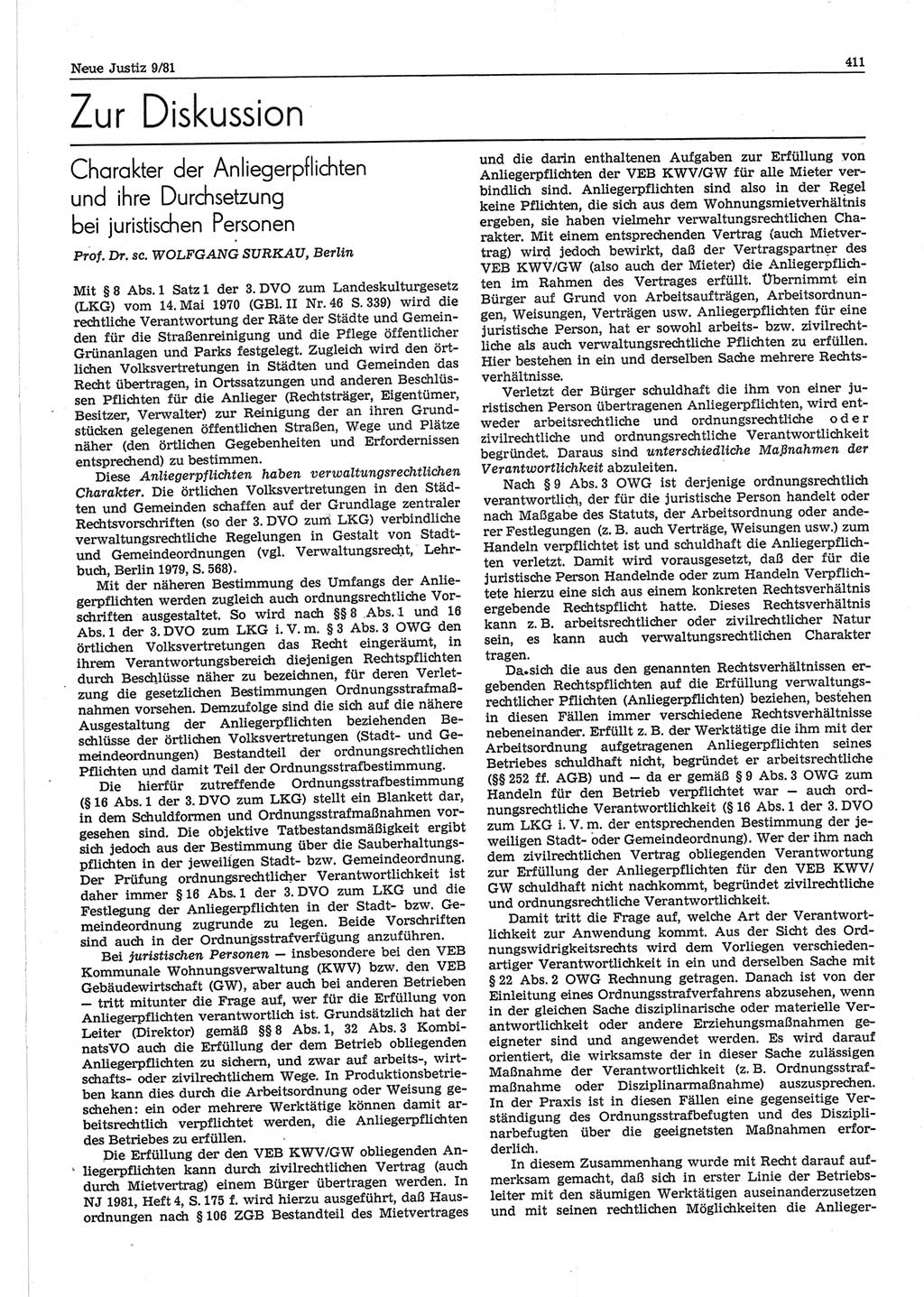 Neue Justiz (NJ), Zeitschrift für sozialistisches Recht und Gesetzlichkeit [Deutsche Demokratische Republik (DDR)], 35. Jahrgang 1981, Seite 411 (NJ DDR 1981, S. 411)