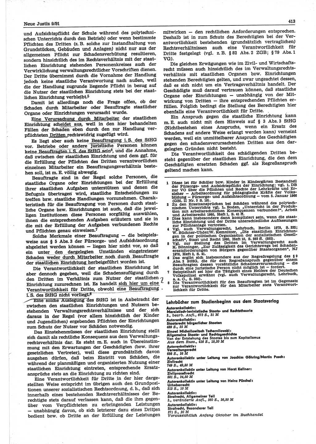 Neue Justiz (NJ), Zeitschrift für sozialistisches Recht und Gesetzlichkeit [Deutsche Demokratische Republik (DDR)], 35. Jahrgang 1981, Seite 413 (NJ DDR 1981, S. 413)