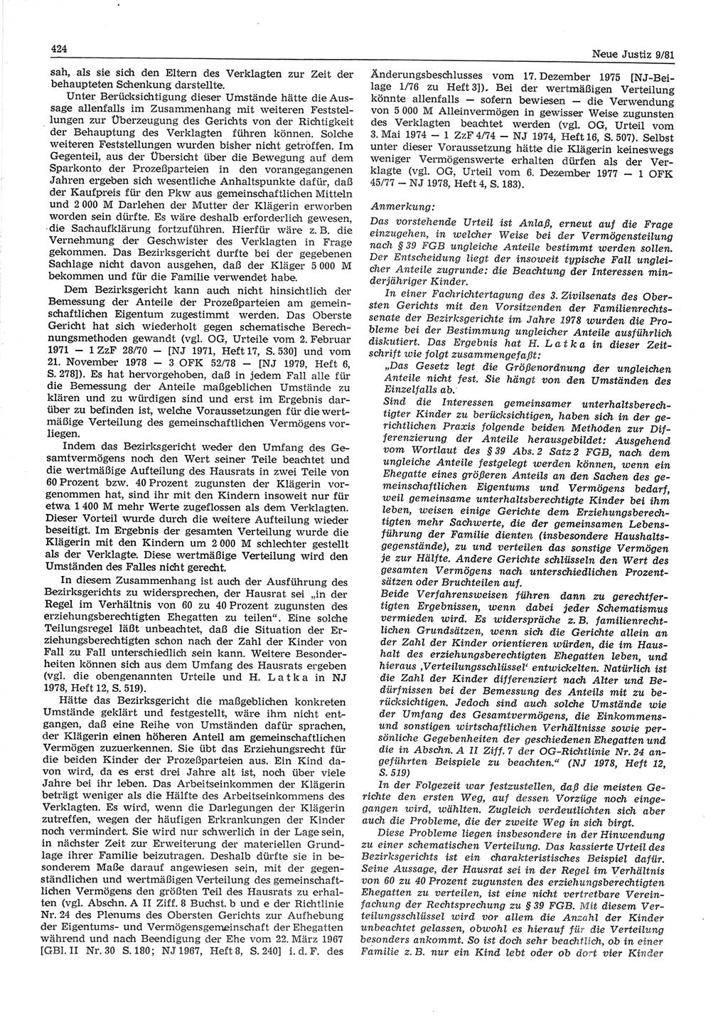 Neue Justiz (NJ), Zeitschrift für sozialistisches Recht und Gesetzlichkeit [Deutsche Demokratische Republik (DDR)], 35. Jahrgang 1981, Seite 424 (NJ DDR 1981, S. 424)