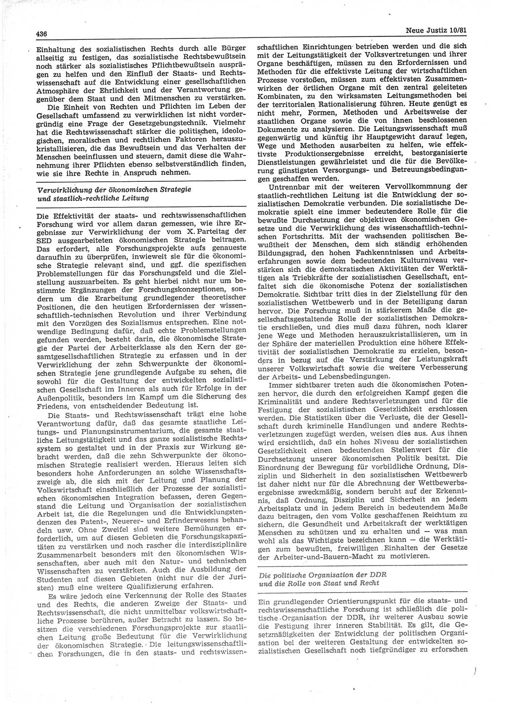 Neue Justiz (NJ), Zeitschrift für sozialistisches Recht und Gesetzlichkeit [Deutsche Demokratische Republik (DDR)], 35. Jahrgang 1981, Seite 436 (NJ DDR 1981, S. 436)