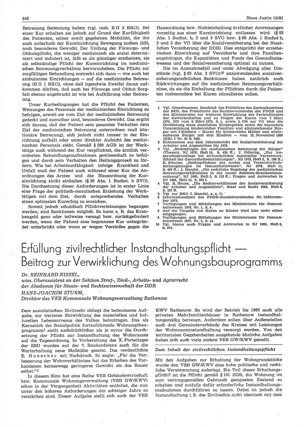 Neue Justiz (NJ), Zeitschrift für sozialistisches Recht und Gesetzlichkeit [Deutsche Demokratische Republik (DDR)], 35. Jahrgang 1981, Seite 448 (NJ DDR 1981, S. 448)