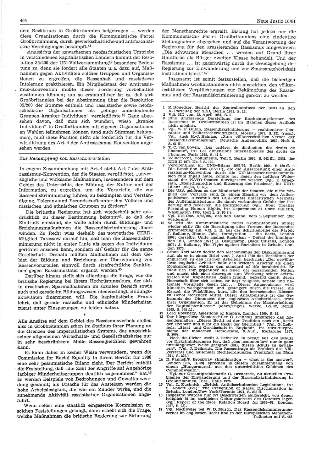 Neue Justiz (NJ), Zeitschrift für sozialistisches Recht und Gesetzlichkeit [Deutsche Demokratische Republik (DDR)], 35. Jahrgang 1981, Seite 464 (NJ DDR 1981, S. 464)