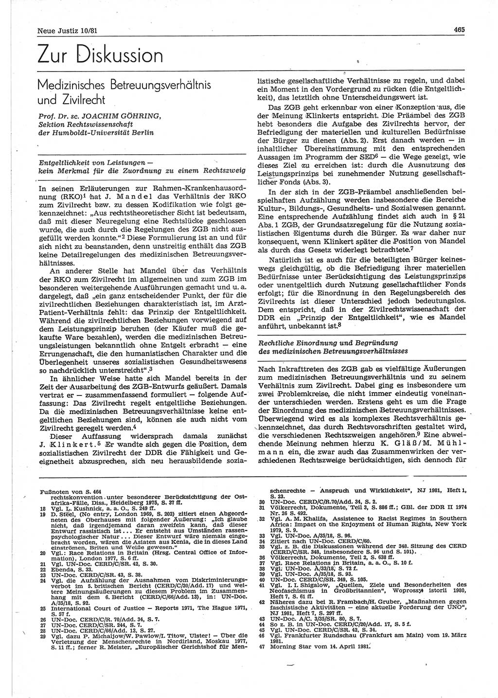 Neue Justiz (NJ), Zeitschrift für sozialistisches Recht und Gesetzlichkeit [Deutsche Demokratische Republik (DDR)], 35. Jahrgang 1981, Seite 465 (NJ DDR 1981, S. 465)